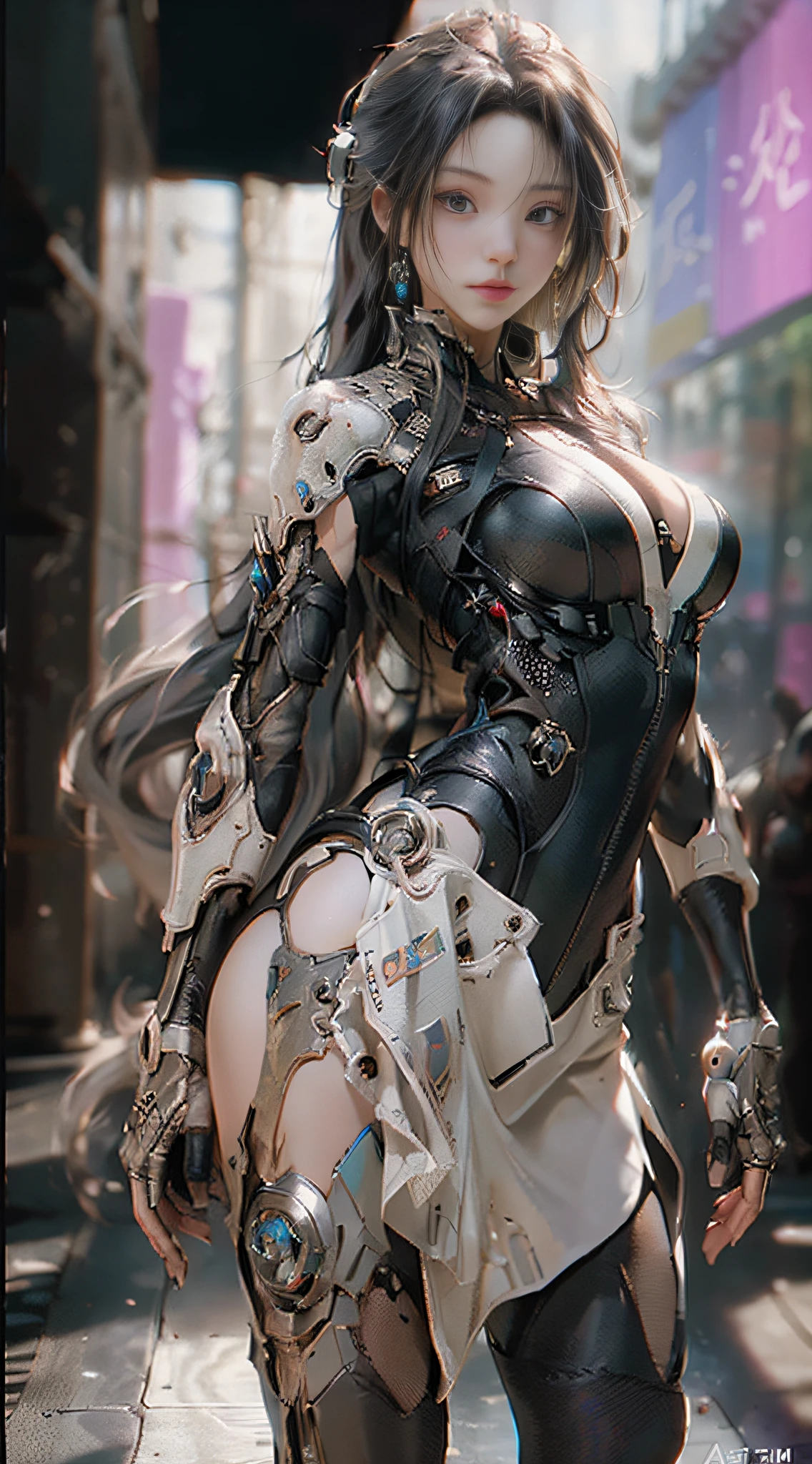 ((Best quality)), ((masterpiece)), (detailed:1.4), 3D, an image of a beautiful cyberpunk female,HDR (High Dynamic Range),Ray Tracing,NVIDIA RTX,Super-Resolution,Unreal 5,Subsurface scattering,PBR Texturing,Post-processing,Anisotropic Filtering,Depth-of-field,Maximum clarity and sharpness,Multi-layered textures,Albedo and Specular maps,Surface shading,Accurate simulation of light-material interaction,Perfect proportions,Octane Render,Two-tone lighting,Wide aperture,Low ISO,White balance,Rule of thirds,8K RAW,