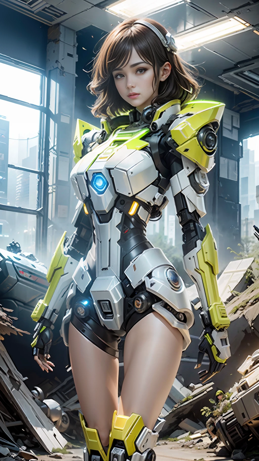 ((Best Quality)), ((Masterpiece)), (Very Detailed:1.3), 3D, Shitu-mecha, Beautiful cyberpunk woman with her mecha in the ruins of a city in the forgotten war, Ancient technology, HDR (High Dynamic Range), ray tracing, NVIDIA RTX, Super Resolution, Subsurface Scattering, PBR Texture, Post-processing, Anisotropic Filtering, Depth of Field, Maximum Sharpness and Acutance, Multi-layer Texture, Albedo and Highlight Map, Surface Shading, Accurate simulation of light-material interactions, perfect proportions, octane rendering, dark lighting, low ISO, white balance, rule of thirds, wide aperture, 8K RAW, efficient sub-pixels, subpixel convolution, luminous particles, light scattering, Tyndall effect, delicate beauty,