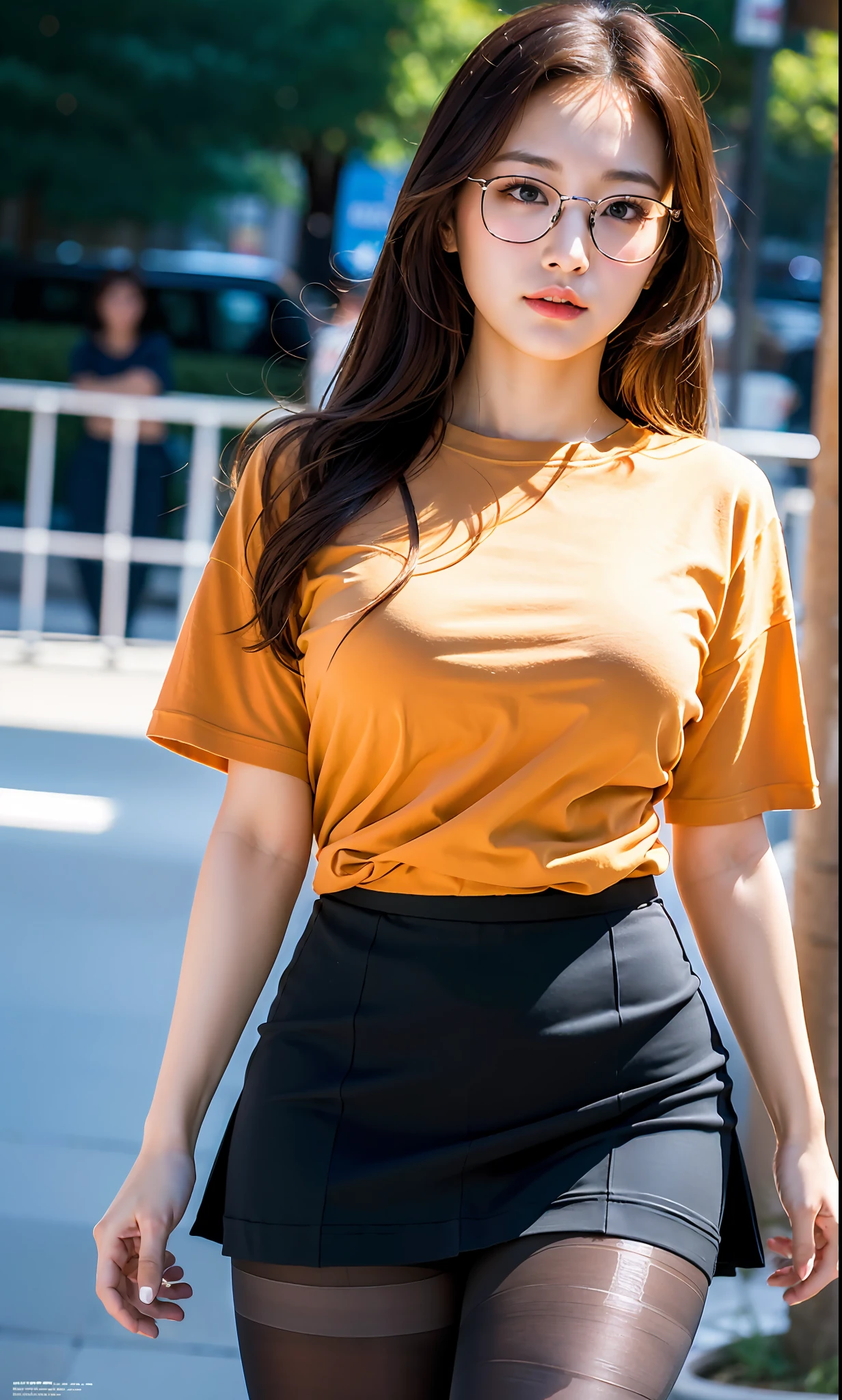 ulzzang-6500-v1.1,(raw photo:1.2), (photorealistic:1.4), beautiful detailed girl, very detailed eyes and face, beautiful detailed eyes, ridiculous, incredibly ridiculous, huge file size, super detailed, high resolution, very detailed, best quality, masterpiece, ((t-shirt)), illustration, very detailed, CG, unified, 8k wallpaper, amazing, fine details, masterpiece, Best quality, very detailed CG unified 8k wallpaper, face light, movie lighting, 1girl, 16 years old, long white hair, side split, (big breasts), (no panties)), (with glasses), (dynamic pose), (sexy pose), ((camel toe))), (half), ((pantyhose)), ((black hip skirt)), (bent knees)))))