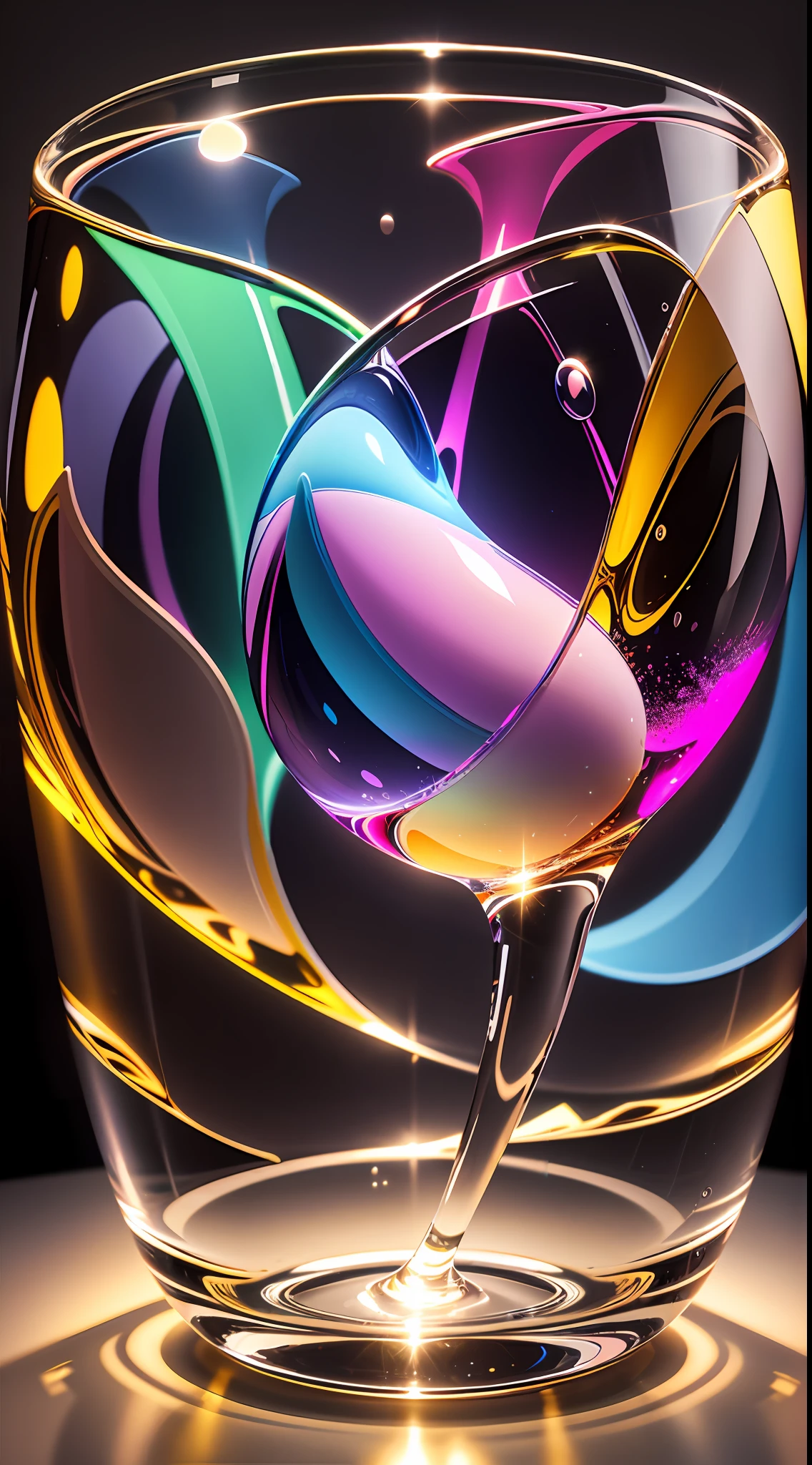 Still life photography photo, a glass shaped like a girl's plump breasts, transparent colored glass, colorful light transmission refraction, ray tracing, 3D effects, realistic, high-definition videography, minimalist background, professional studio lighting, secondary exposure