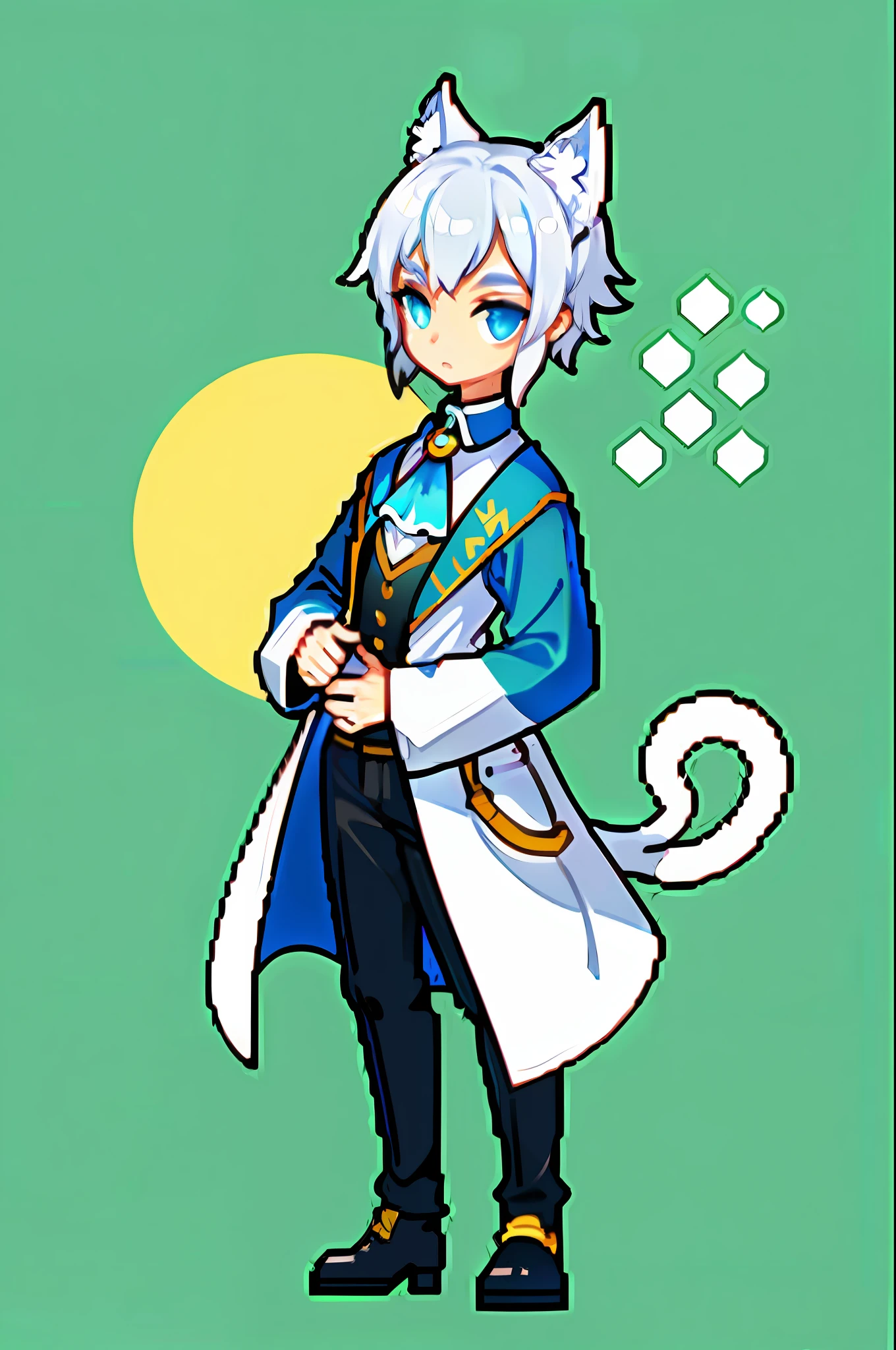 (masterpiece, top quality, best quality), pixel, pixel art, femboy, cat boy, white furred cat boy, white hair