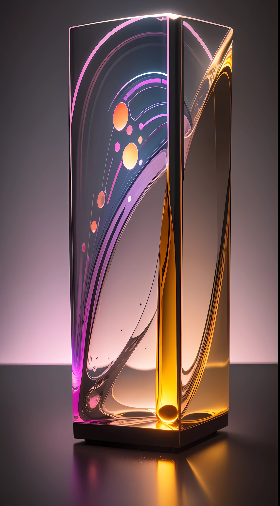 Still life photography photo, a glass sculpture, girl's chest, a cylindrical cavity in the middle, transparent stained glass, colorful light transmission refraction, ray tracing, 3D effects, realistic, HD videography, minimalist background, professional studio lighting, secondary exposure