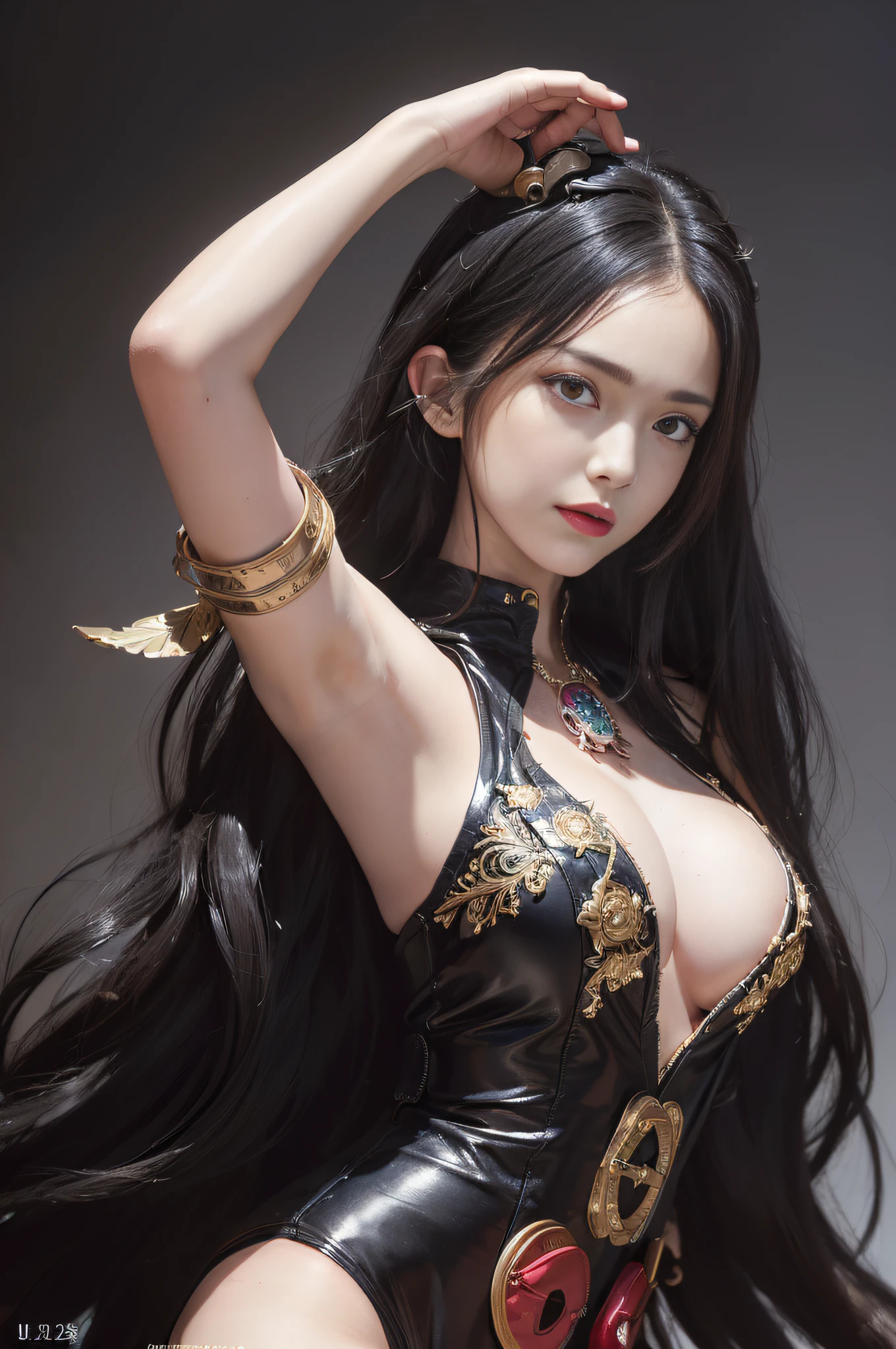 (((masterpiece+best quality+high resolution+ultra-detailed))), (((boa hancock cosplay,one piece))), long silky black hair, high nose, sharp eyes, noble and inviolable temperament, (([female]: 1.2 + [beauty]: 1.2 + black long hair: 1.2)), dark and deep background, bright eyes, dynamic angle and posture.