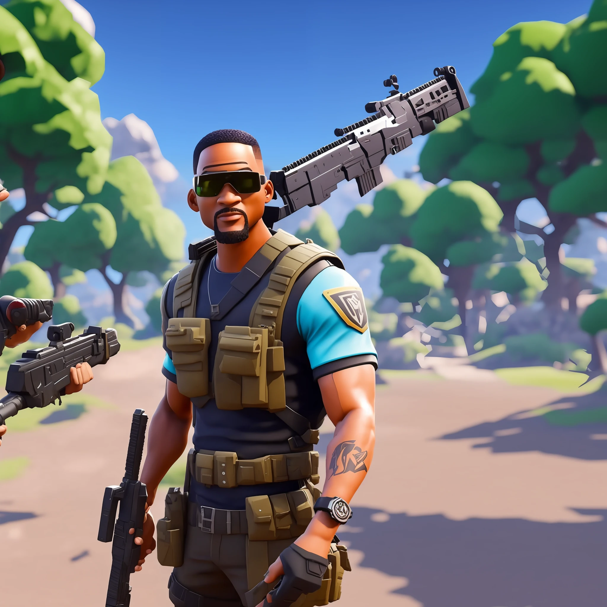 Will Smith Fortnite style, 3D holding a fortnite weapon --auto --s2