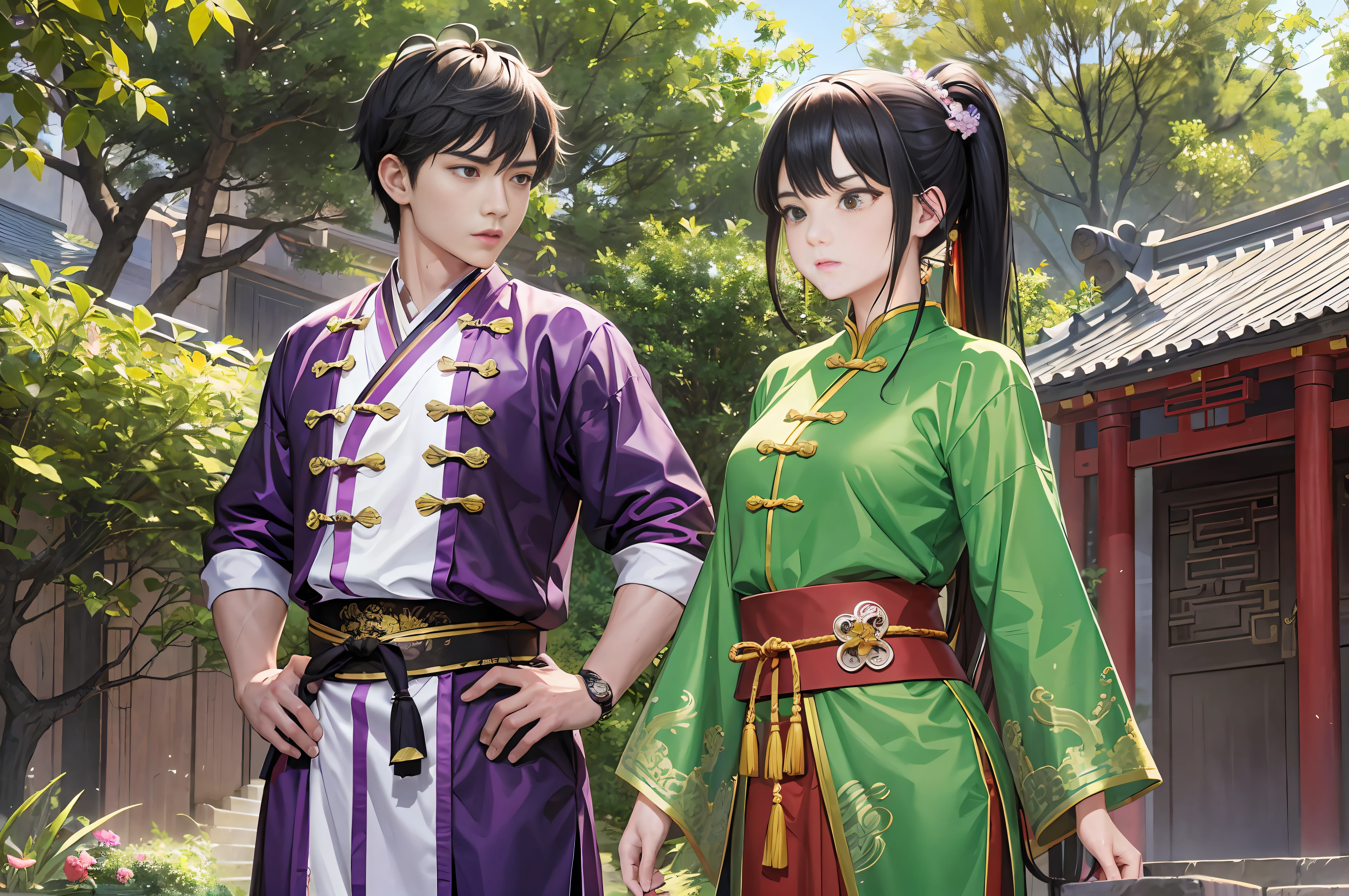 Purple martial arts robe, a lot of decorations, a lot of details, Chinese ancient style, Chinese martial arts.