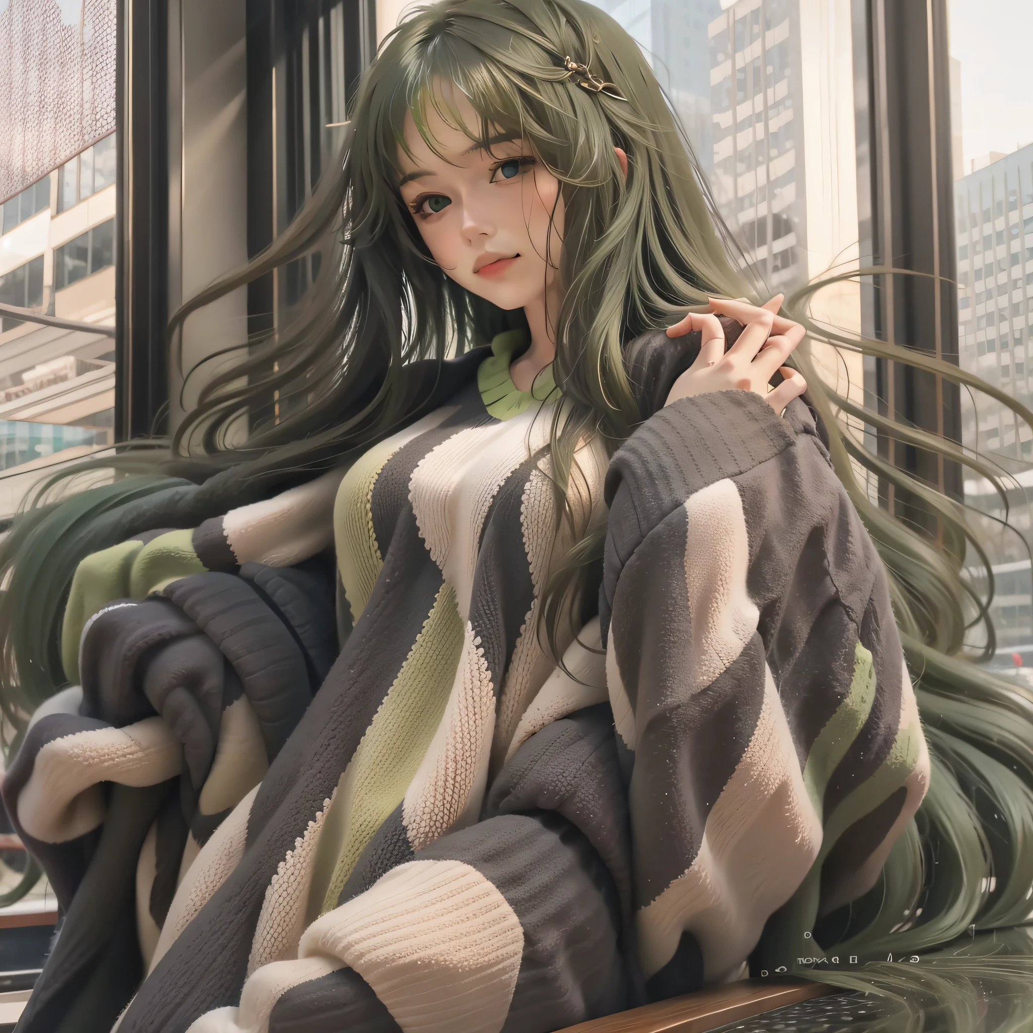 Green woman with long hair