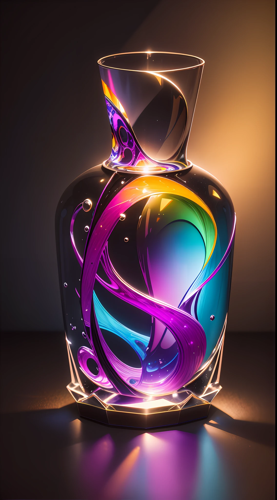 Still life photography photo, a glass sculpture, girl's chest, a cylindrical cavity in the middle, transparent stained glass, colorful light transmission refraction, ray tracing, 3D effects, realistic, HD videography, minimalist background, professional studio lighting, secondary exposure
