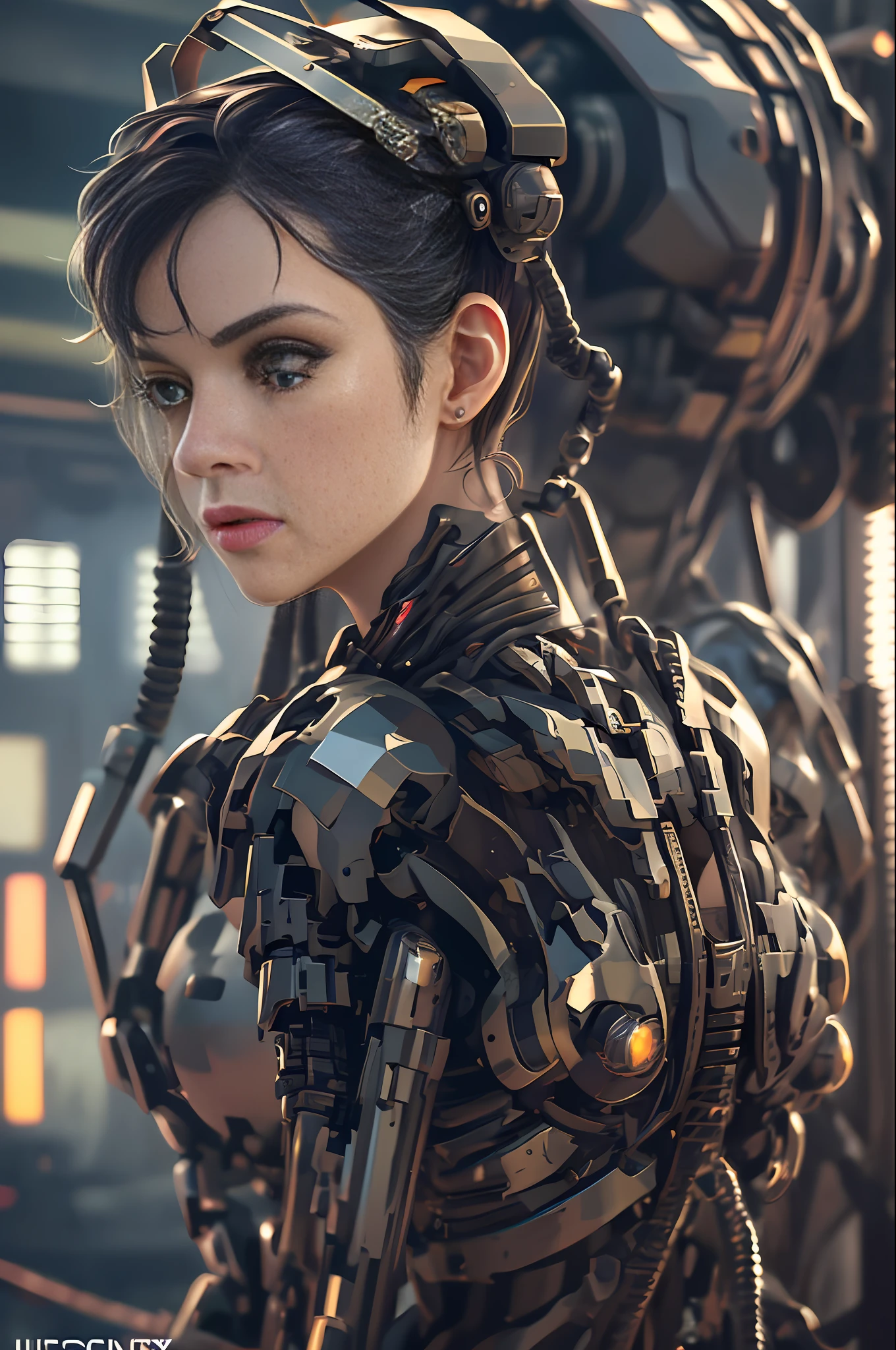 1mechanical girl,((ultra realistic details)), portrait, global illumination, shadows, octane render, 8k, ultra sharp,metal,intricate, ornaments detailed, cold colors, egypician detail, highly intricate details, realistic light, trending on cgsociety, glowing eyes, facing camera, neon details, machanical limbs,blood vessels connected to tubes,mechanical vertebra attaching to back,mechanical cervial attaching to neck,sitting,wires and cables connecting to head