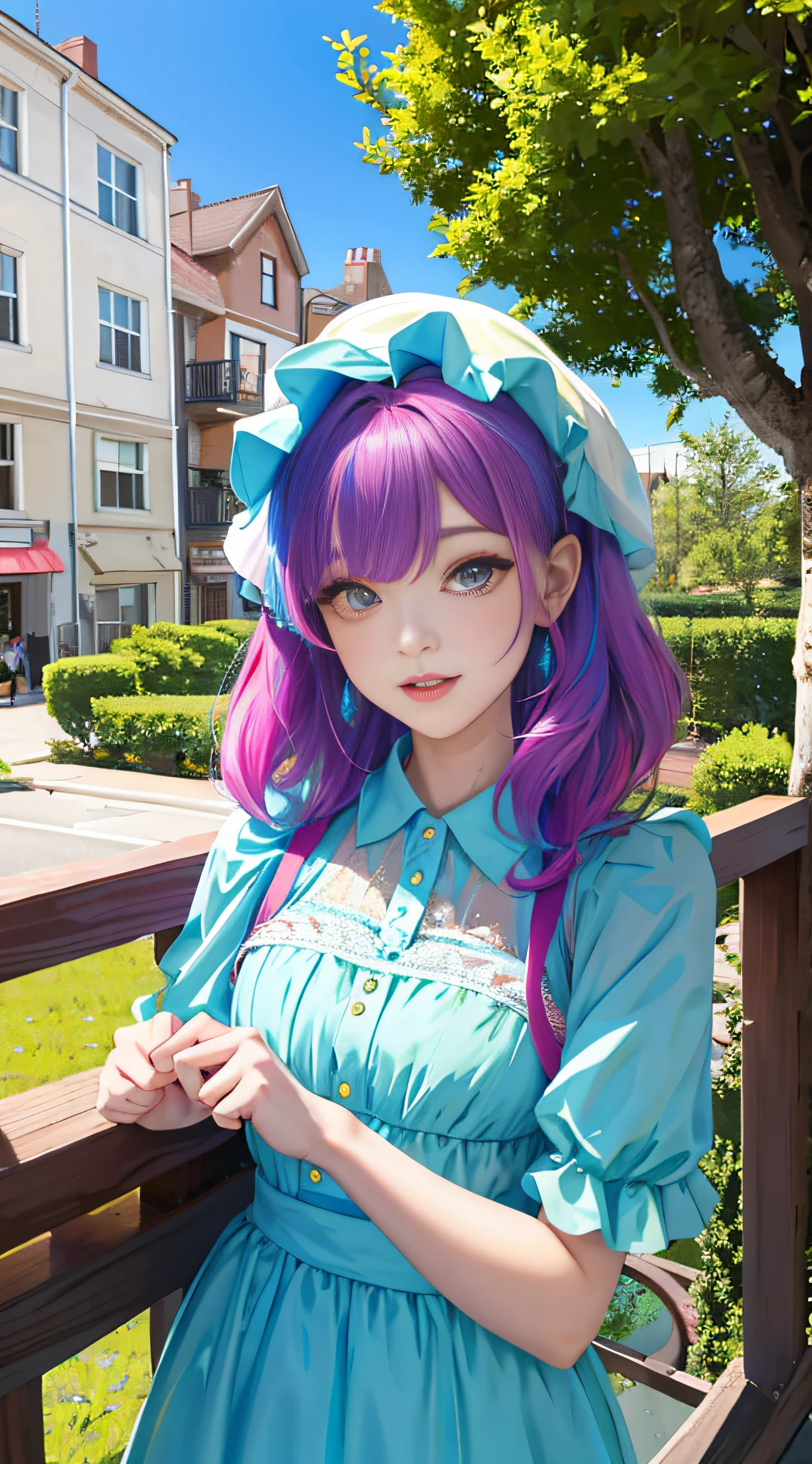 Masterpiece, superlative, spring dress, colored hair, outdoor, upper body,
