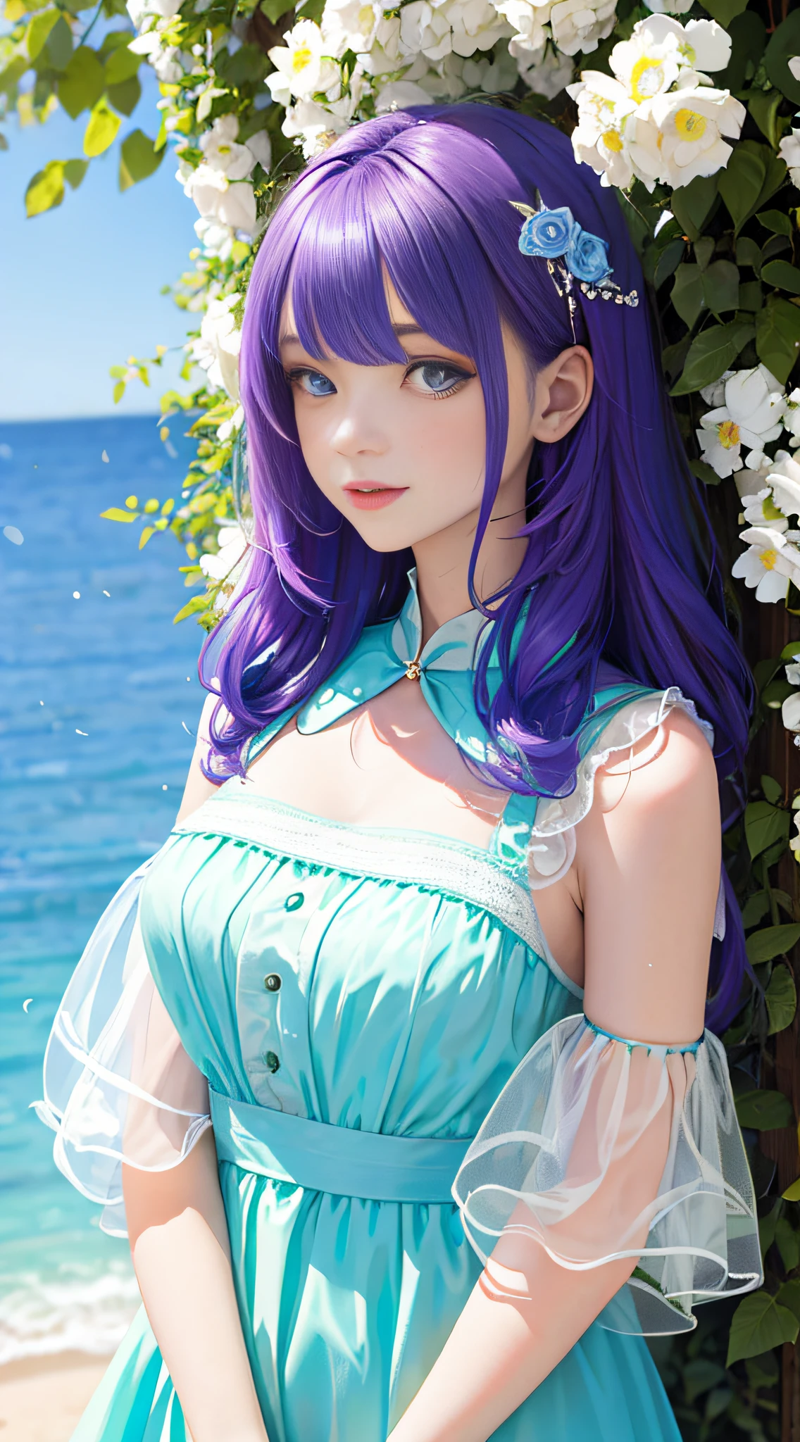 Masterpiece, superlative, spring dress, colored hair, outdoor, upper body,