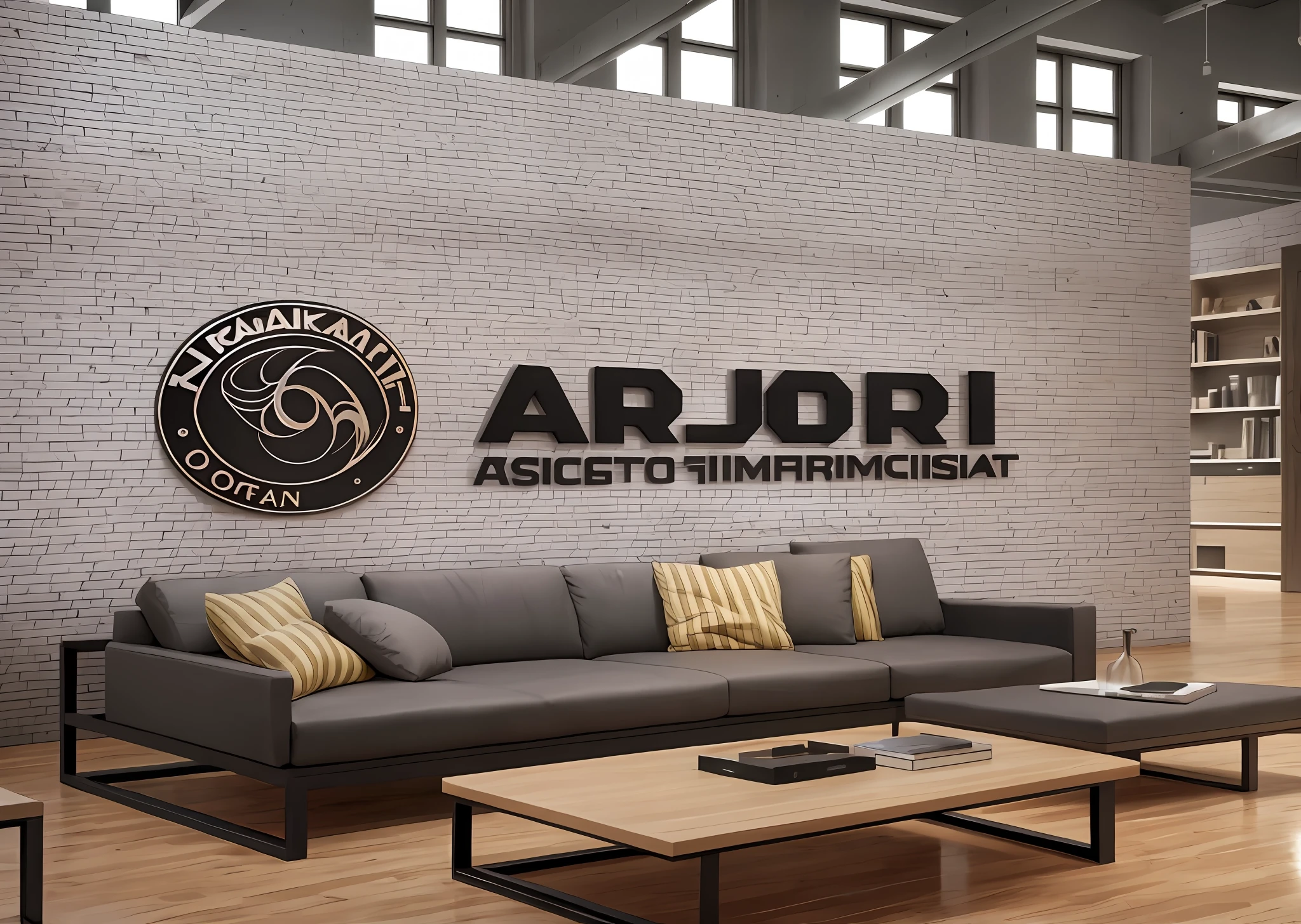 REMOVE The arafi logo on a wall in a modern living room, inspired by Ásgrímur Jónsson, inspired by Avgust Černigoj, concept arti, arnold rendering, lorem ipsum dolor sit amet, by Ásgrímur Jónsson, render promocional, artstation hq, photorender
