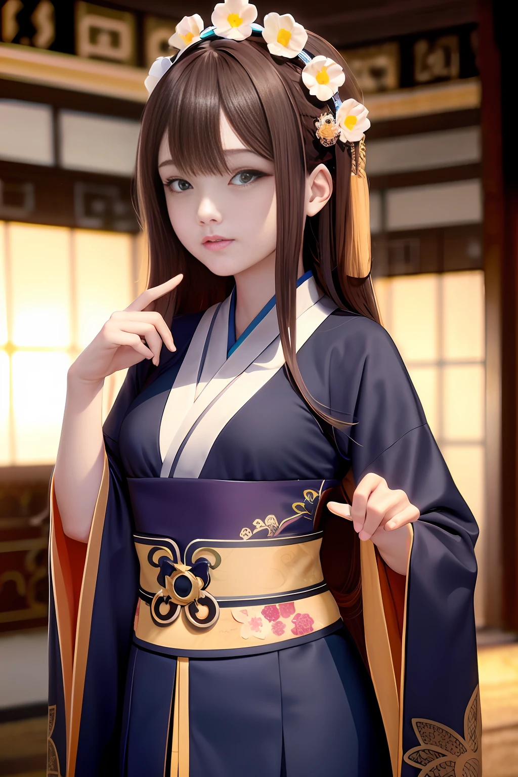 Beautiful woman in black underwear, detailed body, long hair, black hair, fluffy yukata, big