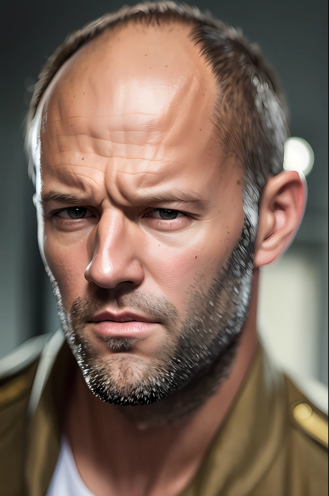 High definition picture quality, 8k photo, intricate details: 1.2, cinematic lighting, British actor, Jason Statham, military suit, , , , , , --q 1, DSLR --v 6 --s2