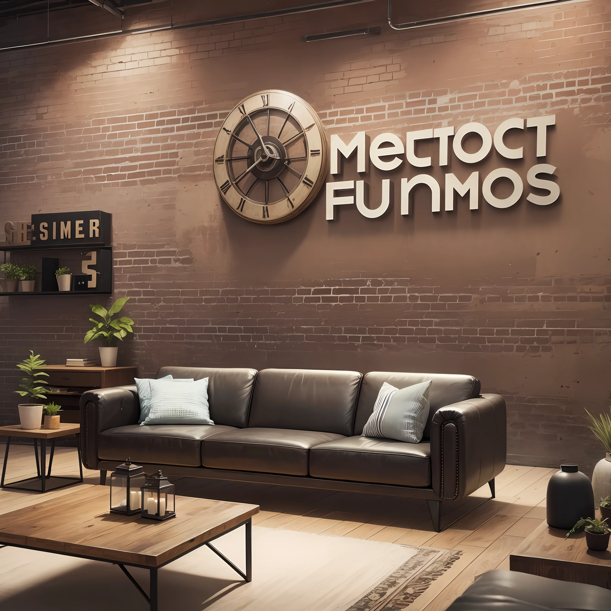 INDUSTRIAL FURNITURE SHOWROOM, WITH WALL IN THE BACKGROUND, WITH RMI LETTERS HIGHLIGHTED --auto --s2