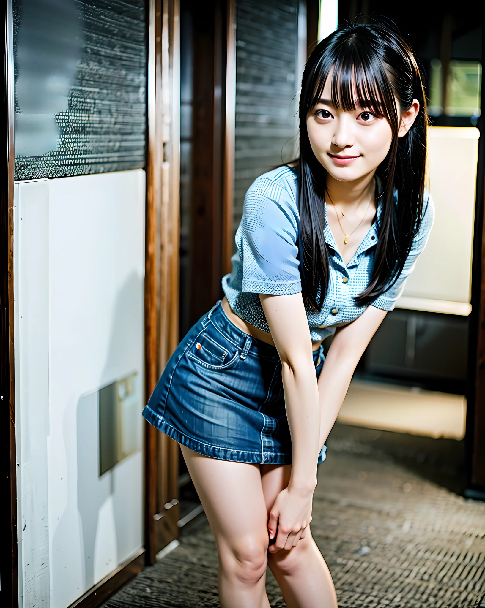 Best Quality, High Resolution, 8k, 1girl, (Big), Denim skirt, red bra, soft lighting, looking viewer, smile, full body, full body, standing figure, standing, beautiful legs, legs, high heels, hands horizontally horizontal, solo, ulzzang-6500-v1.1, (raw photos: 1.2), (photorealistic: 1.4), beautiful detailed girl, very detailed eyes and face, beautiful detailed eyes, mix4, 20D, look_at_viewer, (8K, RAW Photo, Best Quality, Masterpiece: 1.2), (Realistic, Photorealistic: 1.37), Professional Lighting, Photon Mapping, Radiosity, Physically Based Rendering, Blurry Background, Depth "Of Field", Full Body, Full Body, Full Body Look, Beautiful Legs