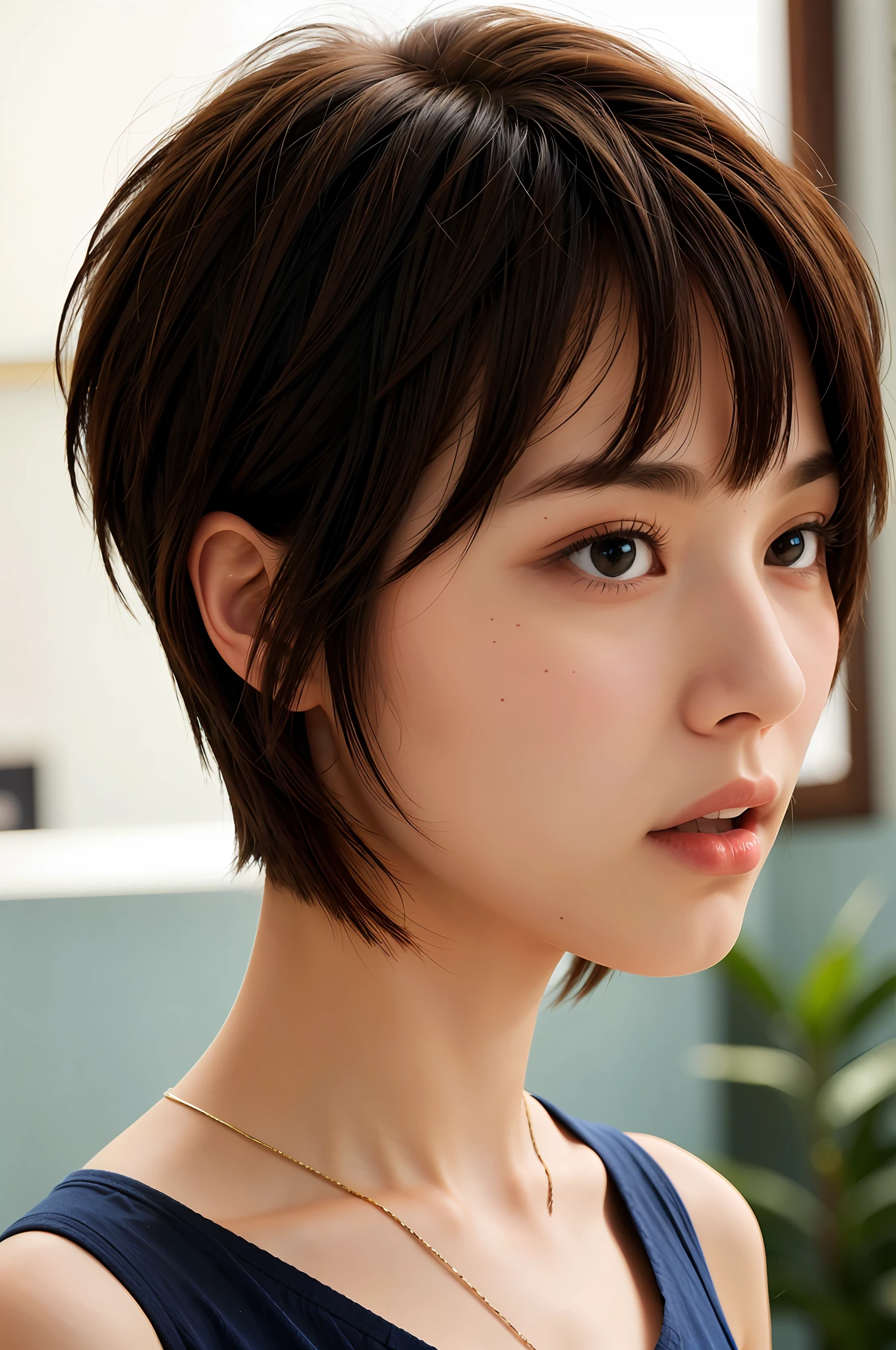 Short-cut hair, upper body, polo shirt
