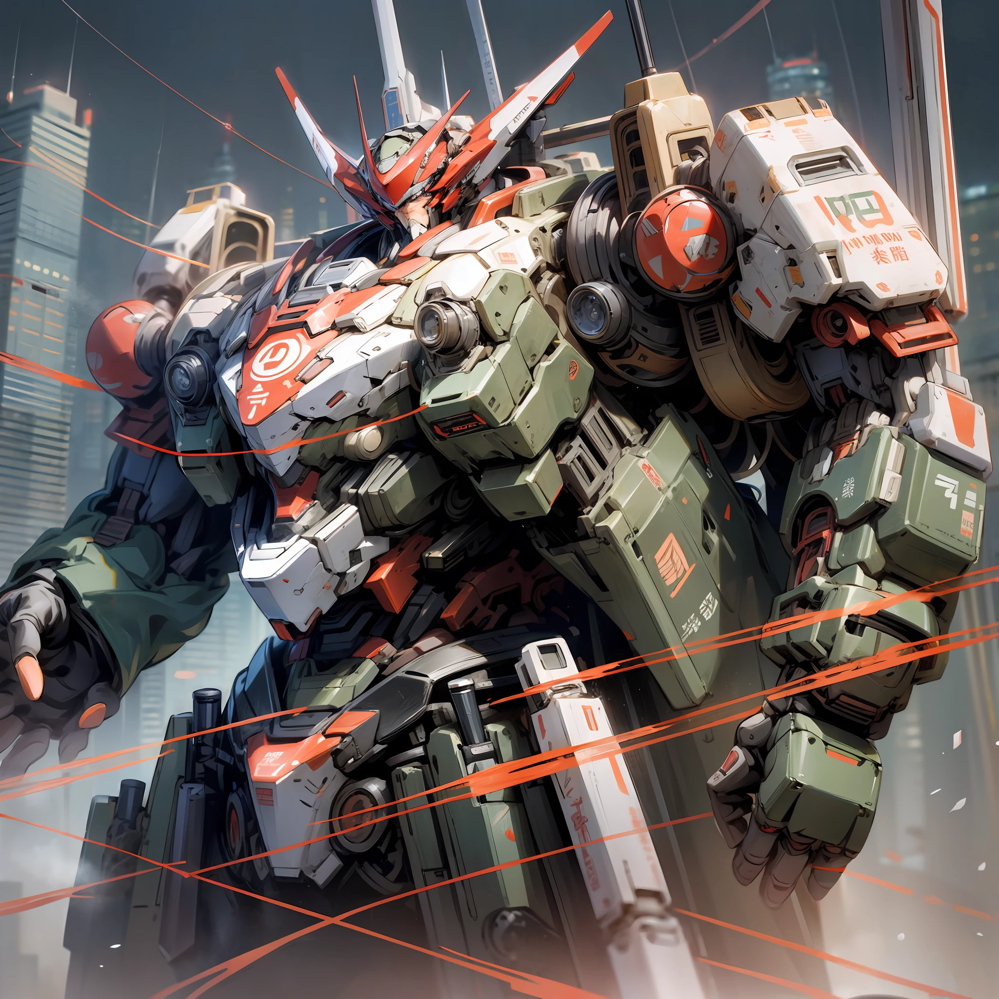 Pacific Rim mecha style, the background is the city, the mecha is higher than the city, the super large silver mech, holding a giant sword, the giant sword emits dark red light, there is a close-up of the face, and there is a fire weapon, the body is printed with Chinese Jishui 4 red characters, realistic style, top view, the picture is 8K resolution --auto --s2