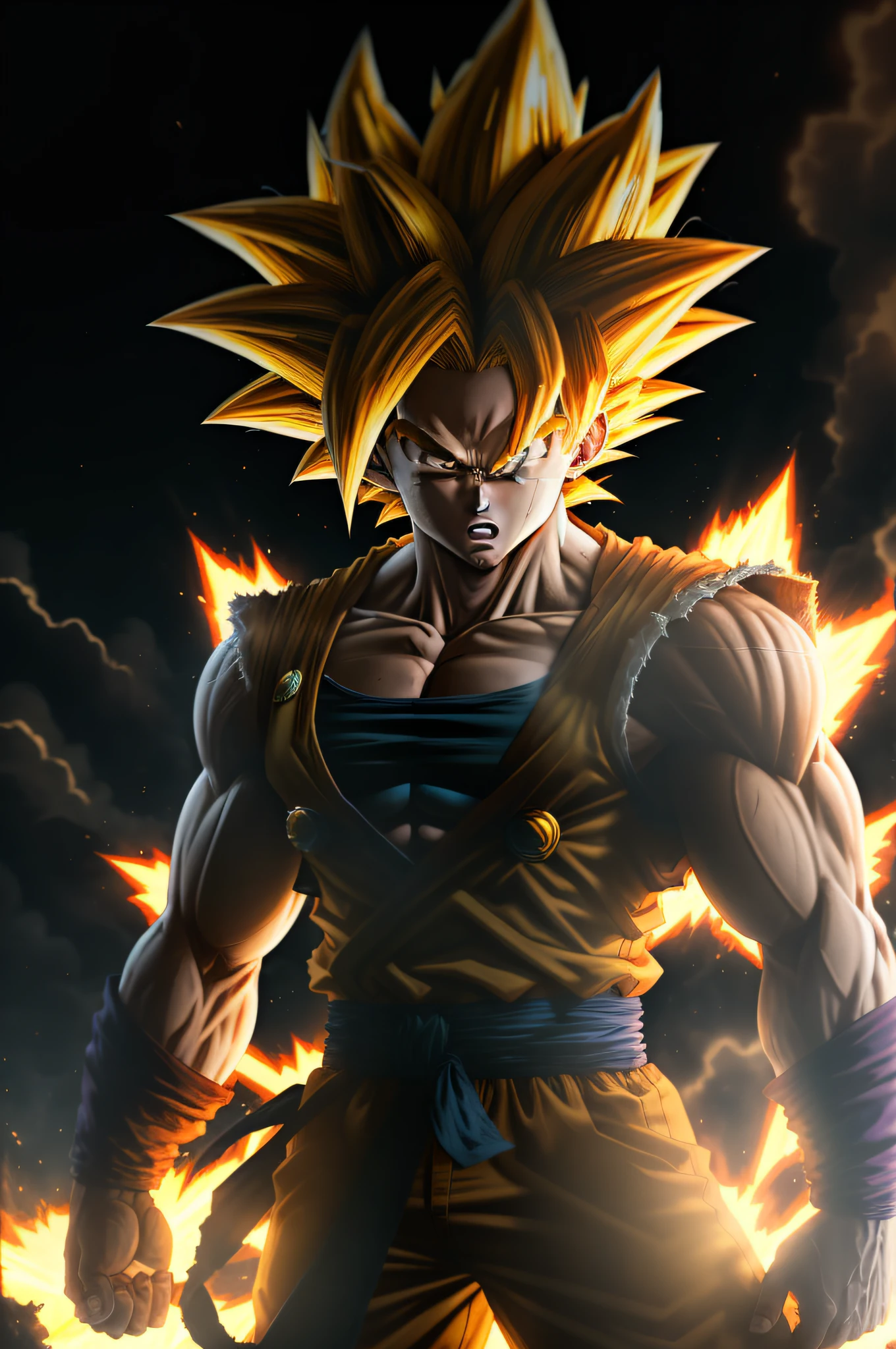 "An epic masterpiece in the comic style, showcasing the explosive power of Goku as a Super Saiyan 3 with his signature long, glowing yellow hair and the absolute best quality possible."