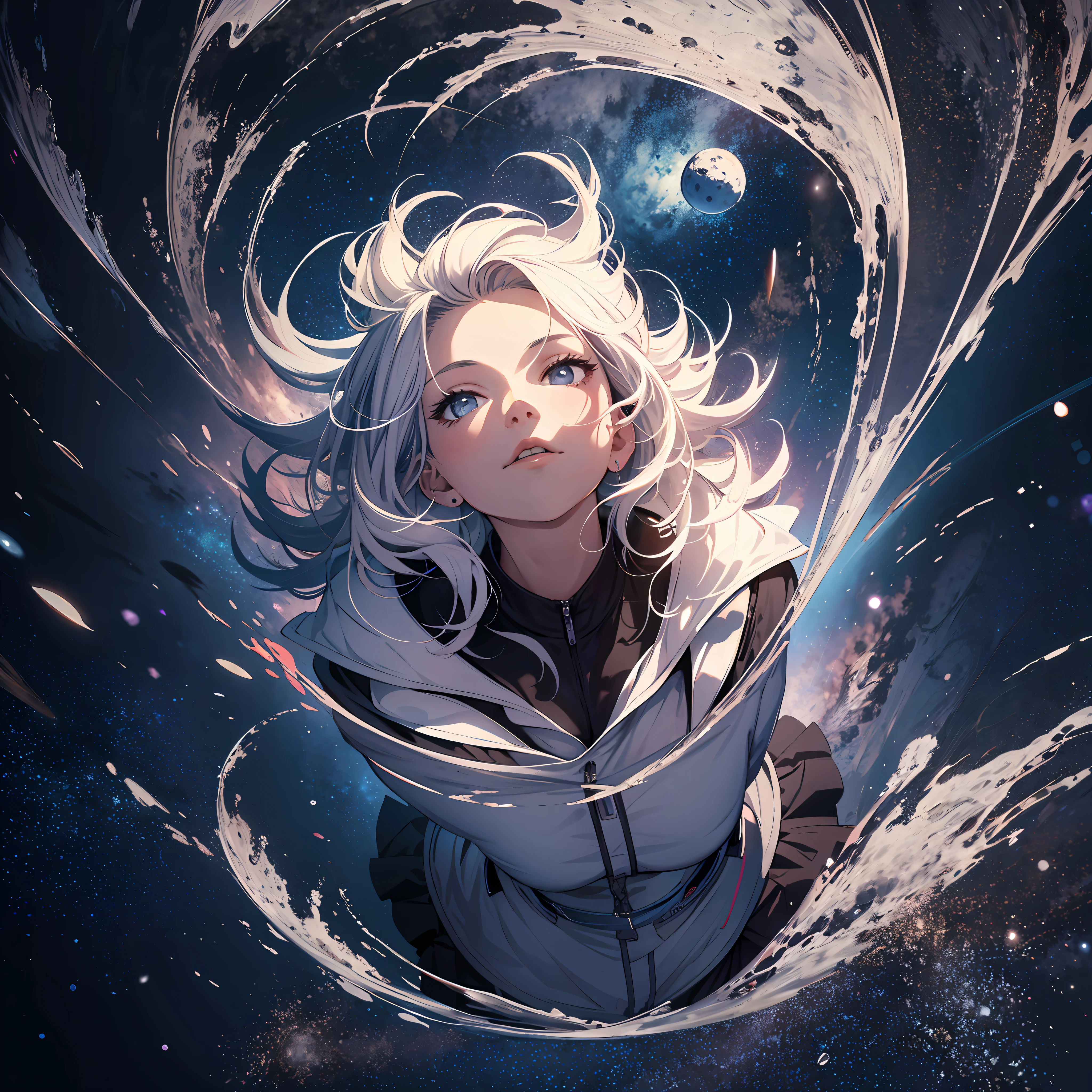 absurd res, high res, (masterpiece:1.4), ultra-detailed, 1girl, from above, space, floating