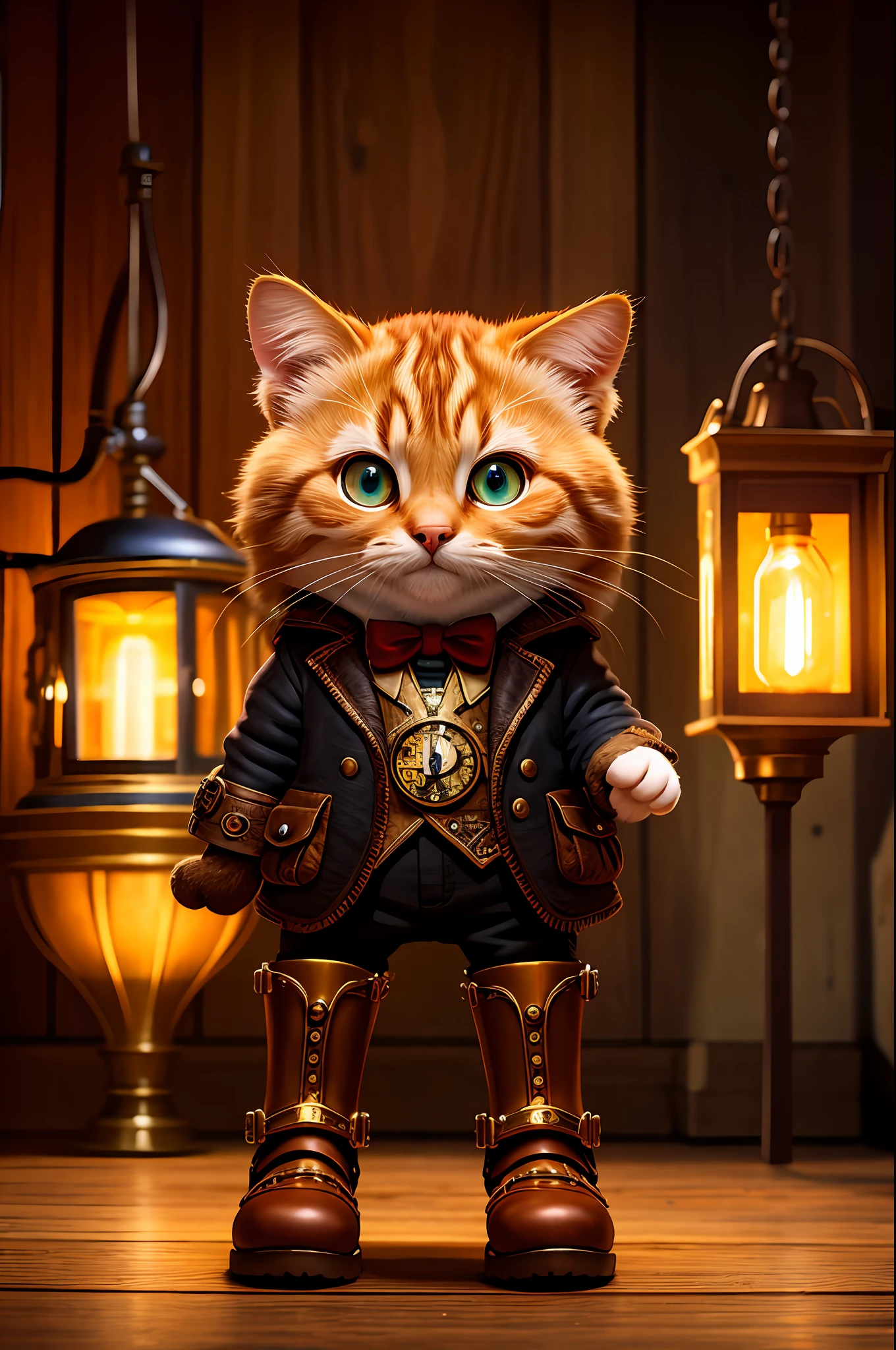 High definition picture quality, 8k photo, intricate details: 1.2, cinematic lighting, cartoon puss in boots 1960, Disney, steampunk, , , , , , --q 1, DSLR --v 6 --s2