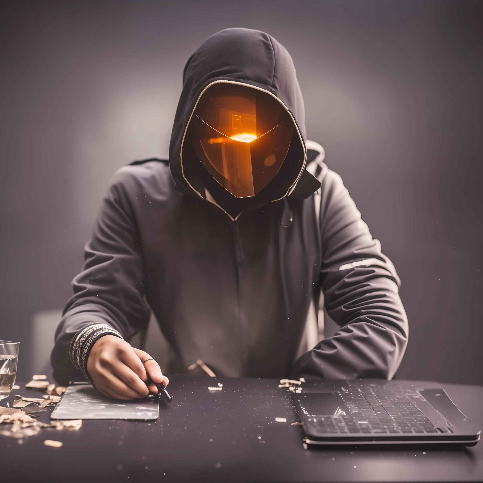 (8k, RAW photo, best quality, masterpiece: 1.2), (realistic, photorealistic: 1.37), 1 boy , coll, indian , dark, mask, glass, laptop, happy , hacker, drak, model, anime ,cool --auto --s2