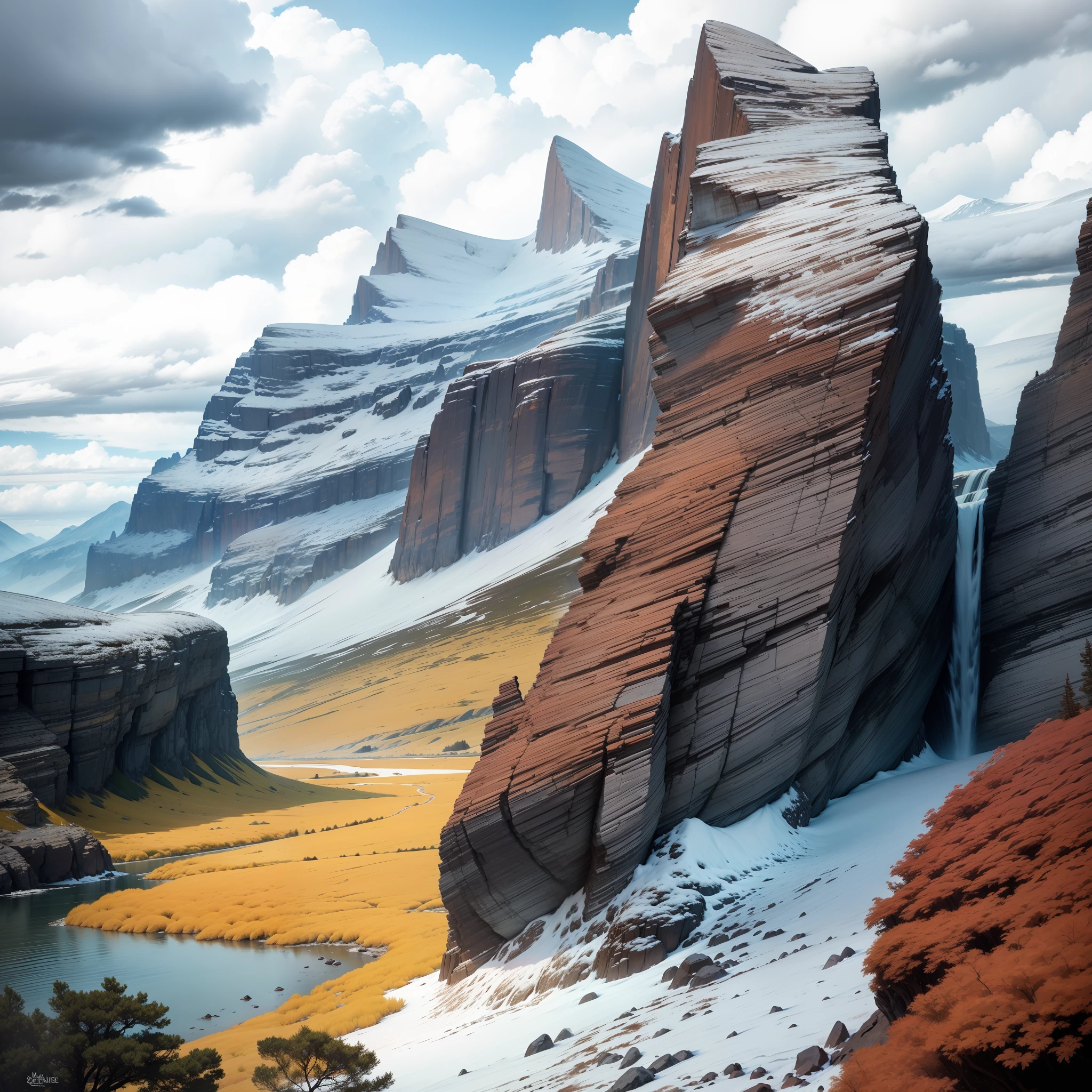 a painting of a landscape with mountains in the background, award - winning 4 k photograph, photorealistic landscape, 8k award-winning photograph, award - winning 4 k photography, marc adamus, 8k fine art photography, award winning landscape photo, by Daren Bader, sparse pine forest, 8 k award - winning photography, 4k photograph of painting, --auto --s2