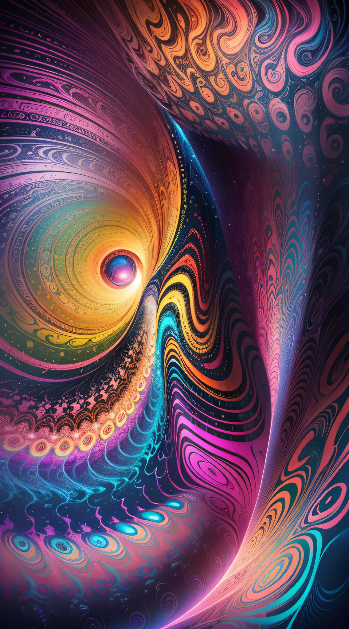 Bright colors, thick lines, waves, multi-layered, foreground, vista, fractal thunder Dammford, Dammenford and Alex gray style, psychedelic surrealist art, surrealist psychedelic design, fantasy art style, illusion psychedelic art, infinite psychedelic waves, inspired by Cyril Rolando, real ripple structure, psychedelic art style, psychedelic art, psychedelic illustration - V6