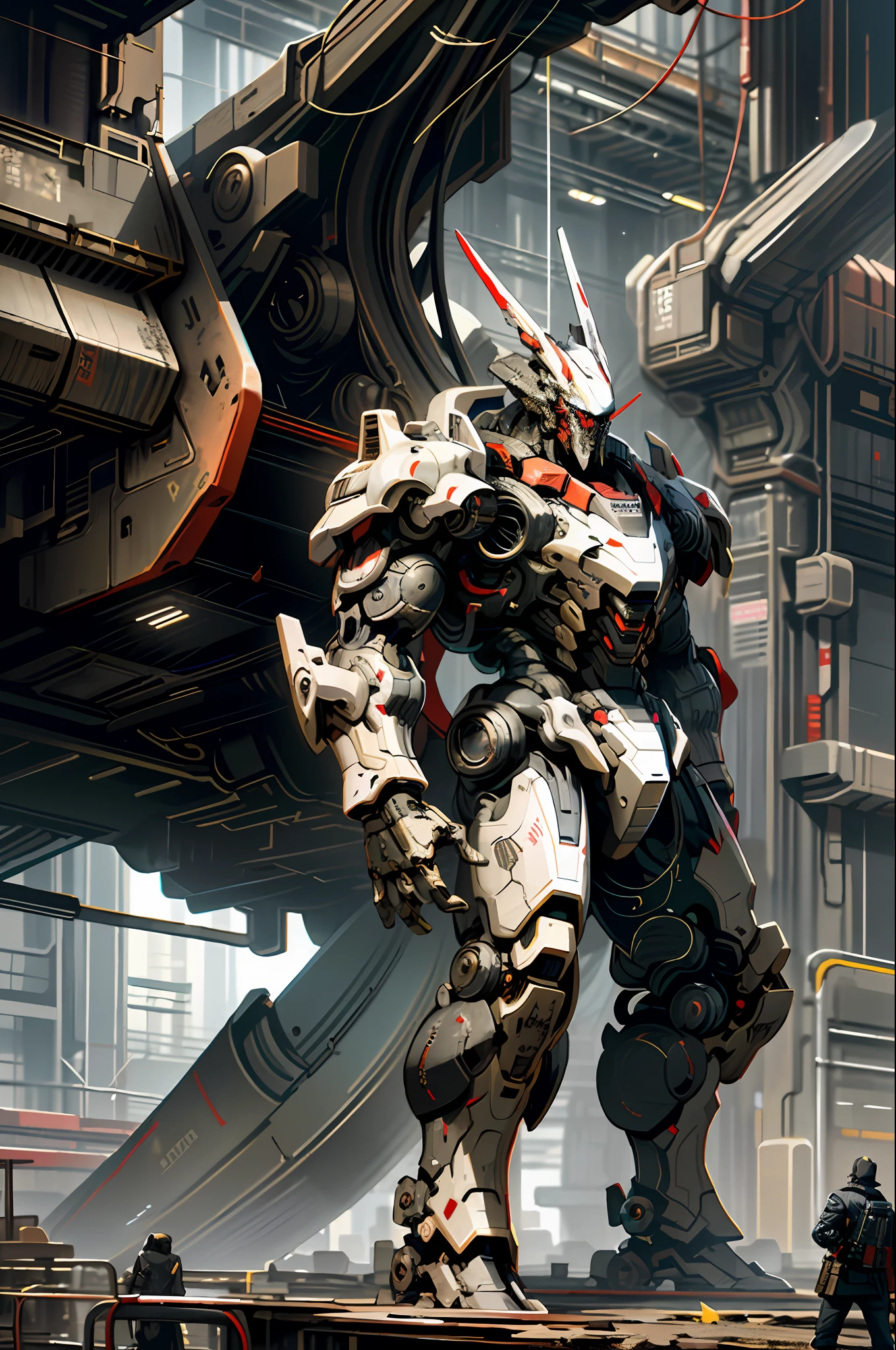 Dark_Fantasy, Cyberpunk, (Top Quality, Masterpiece), Mechanical Wonders, State-of-the-Art Big Robots, State-of-the-Art Big Mechs, Top Quality Digital Art, Stunning Art, Highly Detailed, Red and Black, Top Quality Digital Art, Mecha, Universe, Red, Sci-Fi