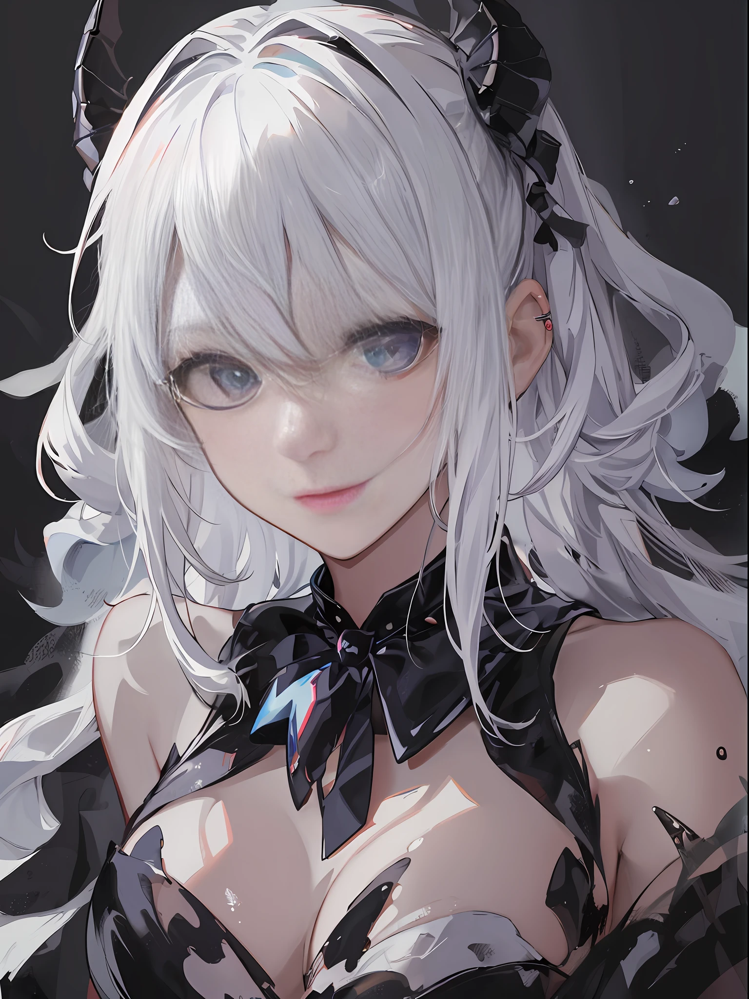 (4K), subtle detailing, a girl that presents the devil behind her with white hair.