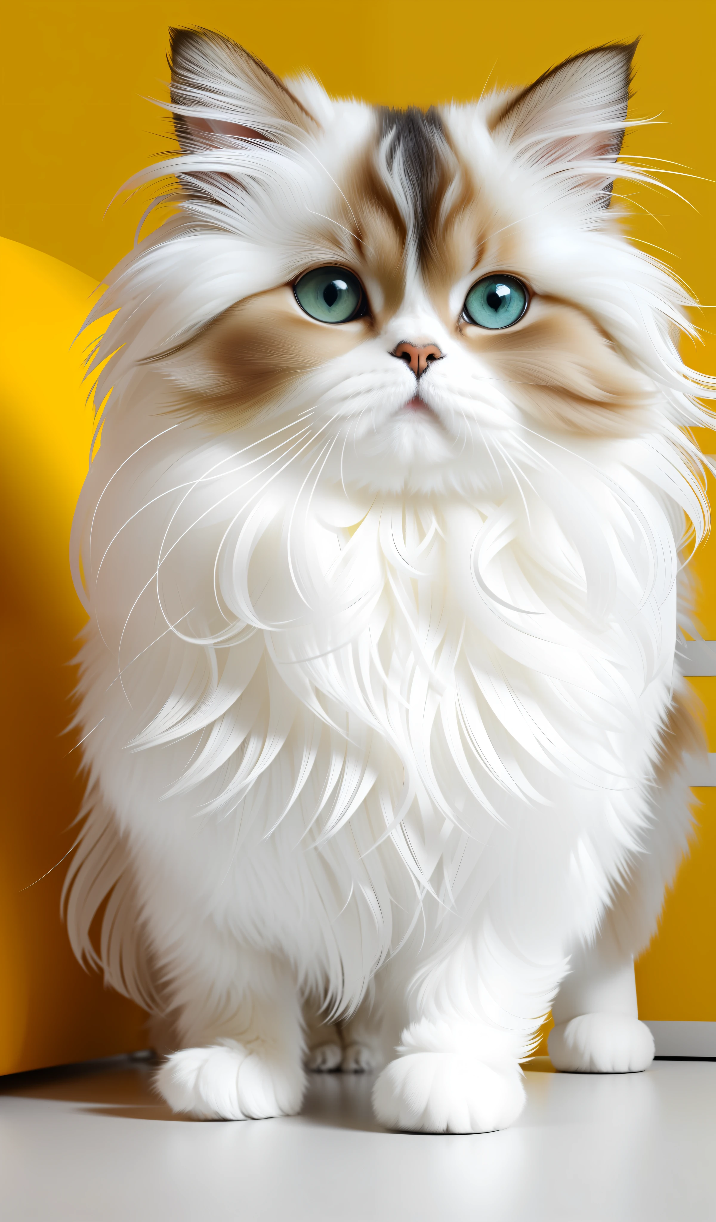 Furry Persian cat, yellow and white, cute, HD pictures