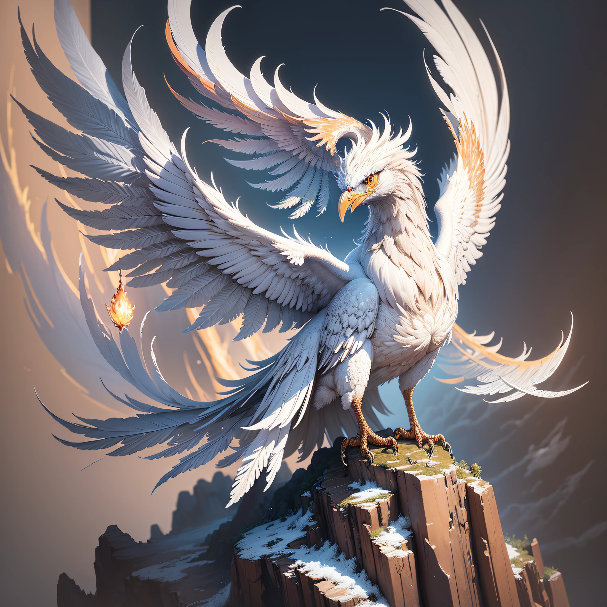 (Concept Art + Surrealism), (Ultra Detailed CG 3D Oil Painting, Majestic Phoenix Bird White Frost Feathers), (Watercolor Effect + Oil Painting Effect + Magic Effect), (Fantasy + Fairy Tale) --auto --s2