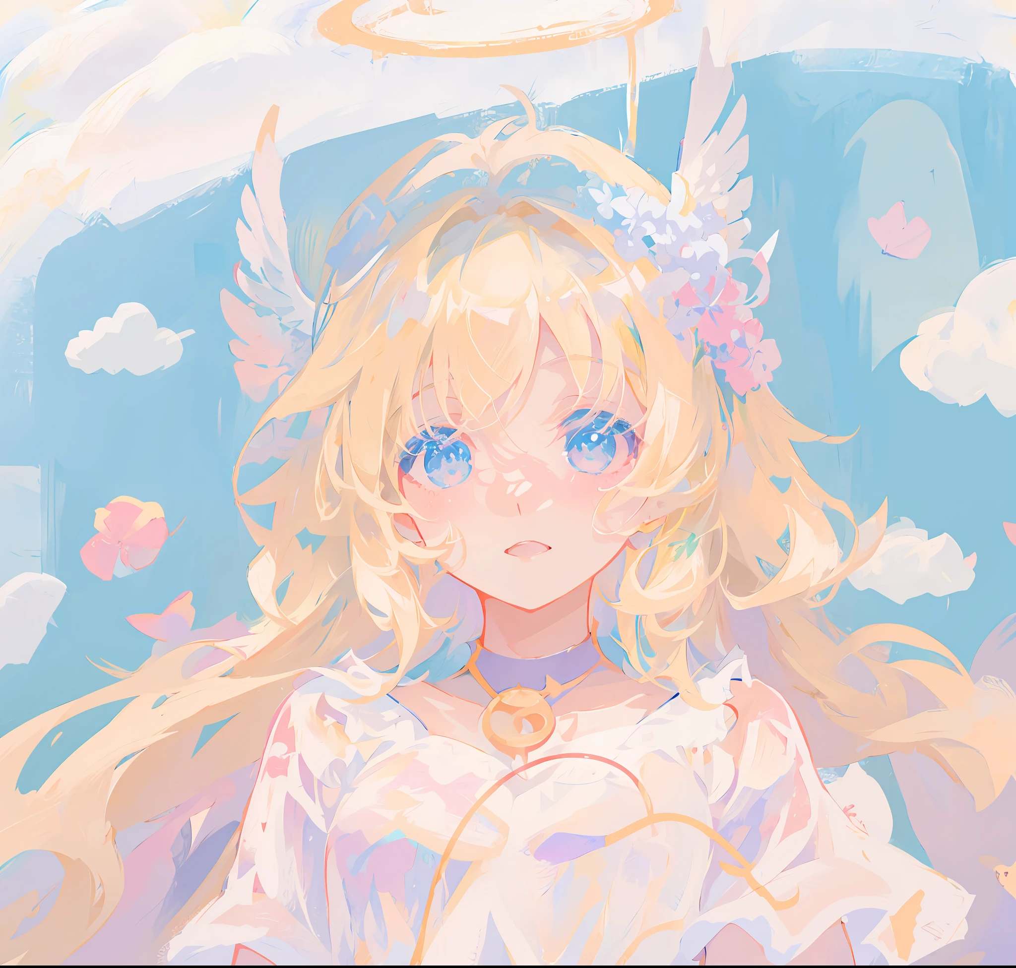 anime - style image of a woman with angel wings and a halo, soft anime illustration, cloud goddess, anime goddess, painted in anime painter studio, made with anime painter studio, digital art on pixiv, high quality fanart, loli, cute art style, lofi artstyle, lofi girl, marin kitagawa fanart, digital anime illustration
