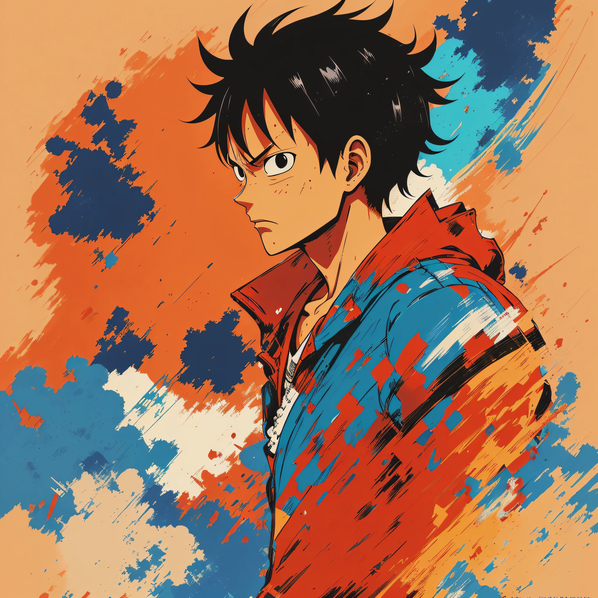 Luffy ,style of Laurie Greasley, studio ghibli, akira toriyama, james gilleard, genshin impact, trending pixiv fanbox, acrylic palette knife, 4k, vibrant colors, devinart, trending on artstation, low details --auto --s2
