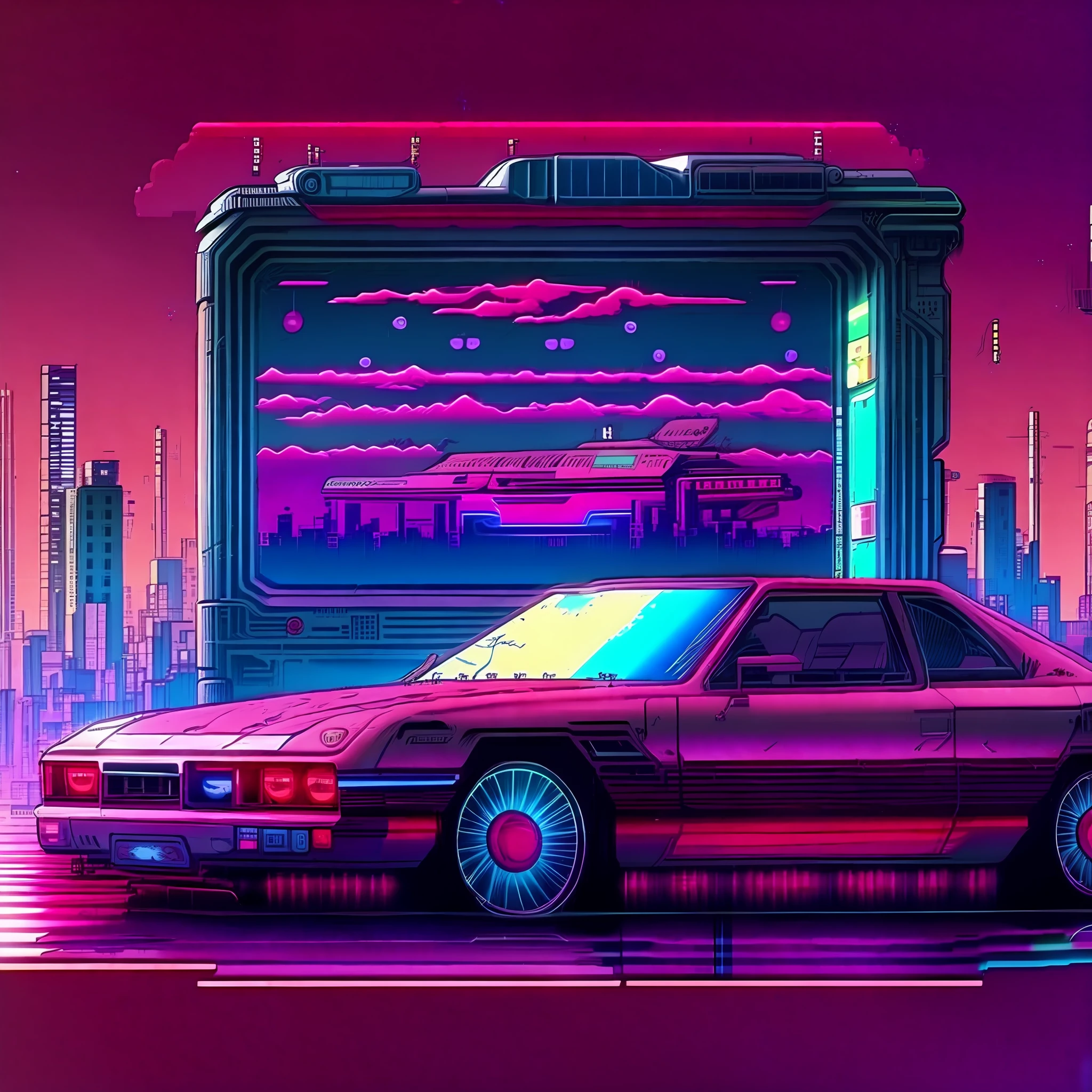 (RetroWave:1),wave,akira,cyberpunk,futuristic vehicle,neo-tokyo