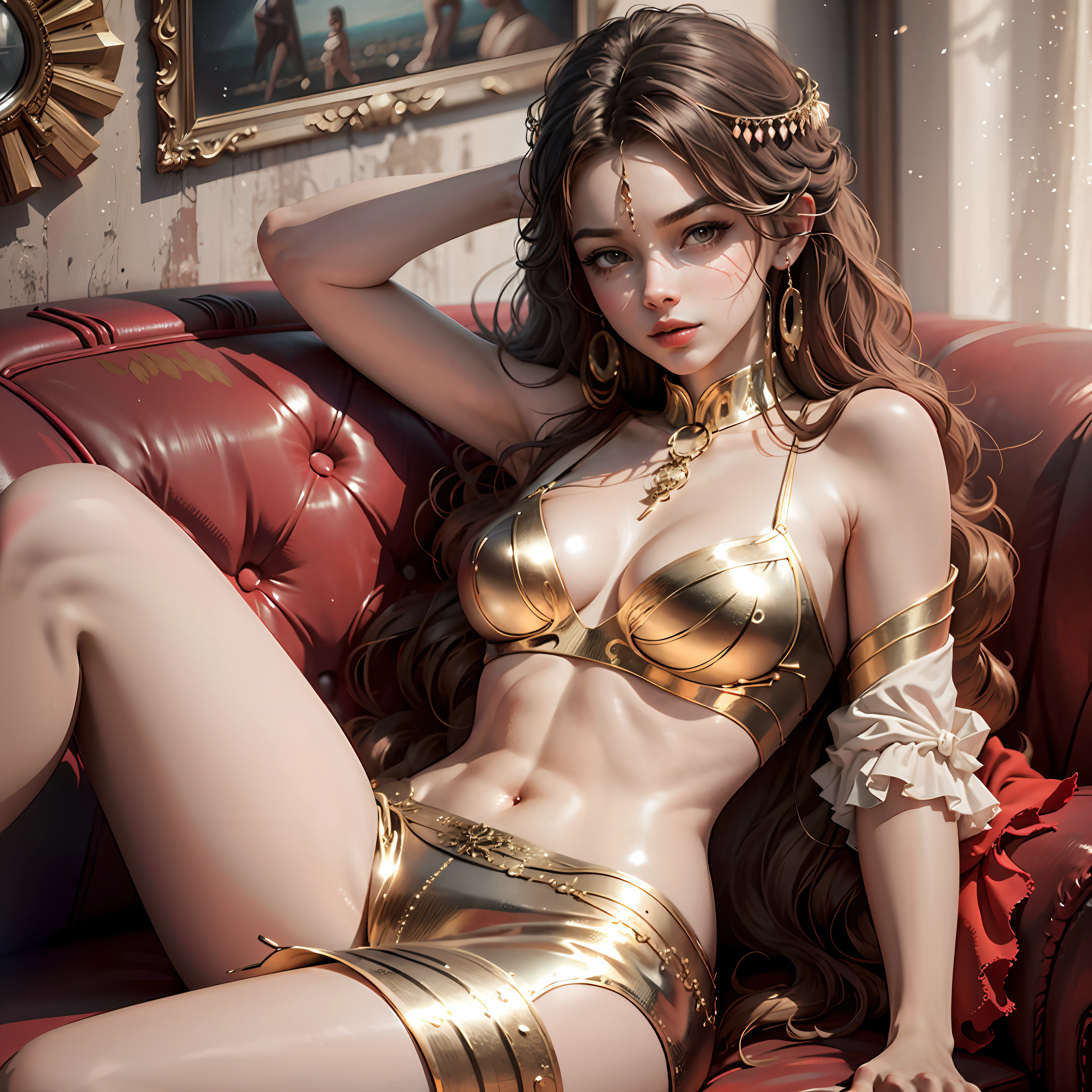 best quality ,3d, sexy girl, perfect boobs , on the sofa, surrealism --auto --s2