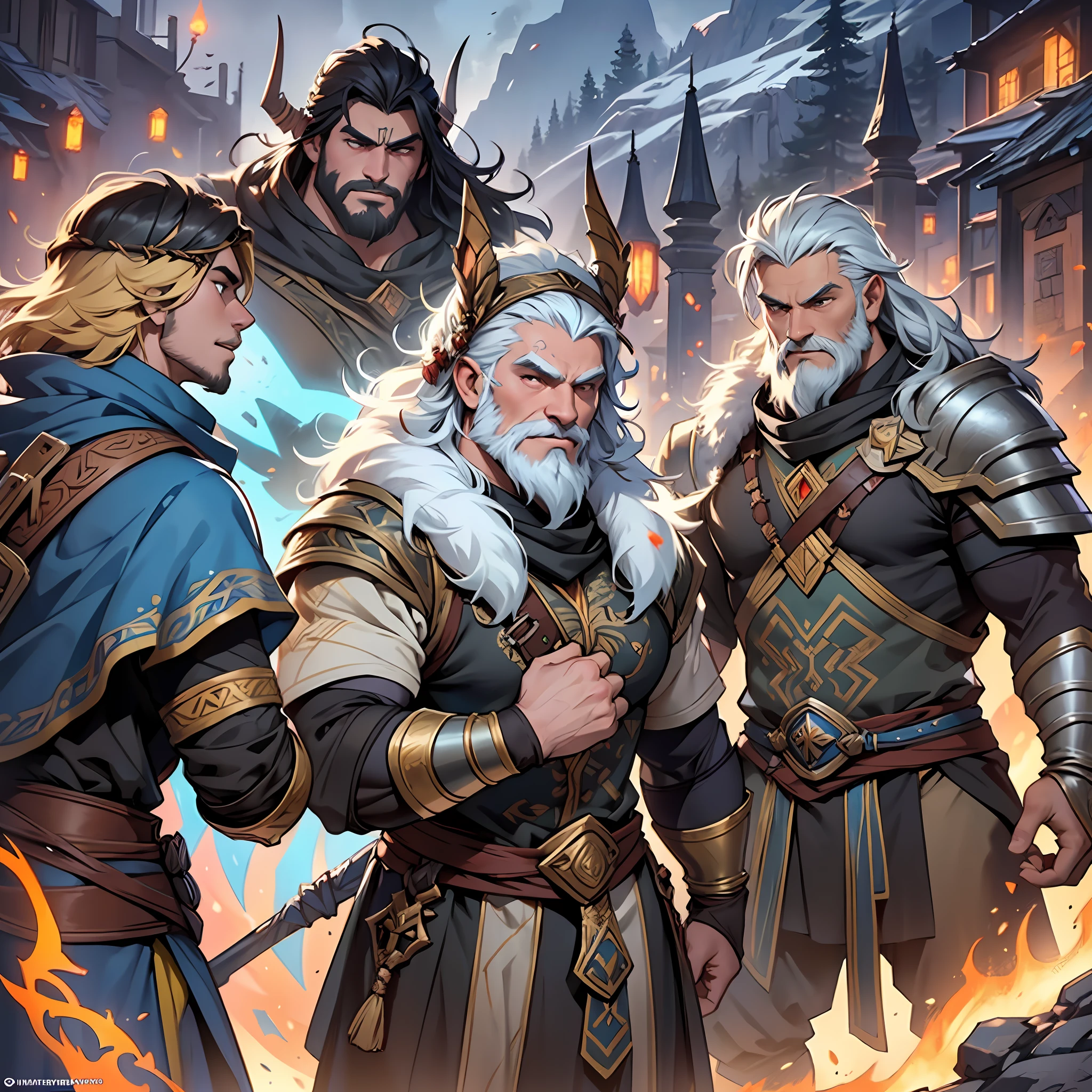 Illustrate an exciting moment in the city of the dwarves, known as the Iron Forge, where the Varnathi Warriors are greeted with curious and admiring looks. Alistair, leader of the warriors, bows to King Borin Iron Hammer as he expresses his search for allies in the fight against Malachor. Borin, with keen eyes, studies the warriors and agrees to send a group of dwarven warriors to accompany them to the Twilight Mountains. In the illustration, highlight the gratitude and confidence of the Varnathi warriors as they saw the support of the dwarves, and the expression of unity among the peoples of Varnathia. Advance to the depths of the Twilight Mountains, where the friendship between Varnathi warriors and dwarves grows as they share knowledge and overcome terrible challenges. Convey the determination of the warriors and the certainty that together they will face any obstacle to protect Varnathia and unravel the ancestral power of the Dragon Warrior., high detail, Conceptual art, cinematic lighting, Ultra-Wide Angle, Hasselblad, UHD, masterpiece, anatomically correct, super detail, best quality, 1080P, 4K --auto --s2