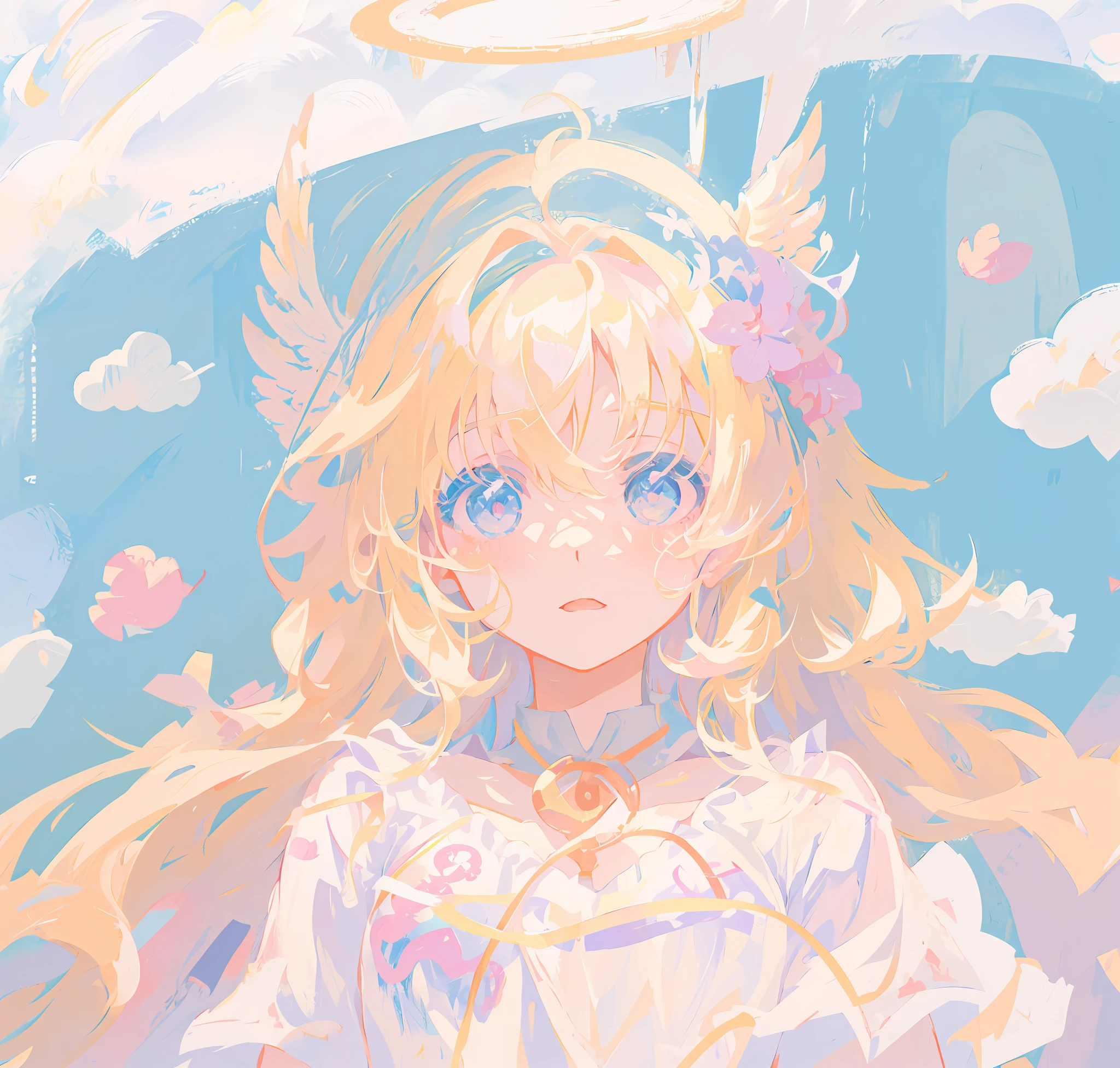 anime - style image of a woman with angel wings and a halo, soft anime illustration, cloud goddess, anime goddess, painted in anime painter studio, made with anime painter studio, digital art on pixiv, high quality fanart, loli, cute art style, lofi artstyle, lofi girl, marin kitagawa fanart, digital anime illustration