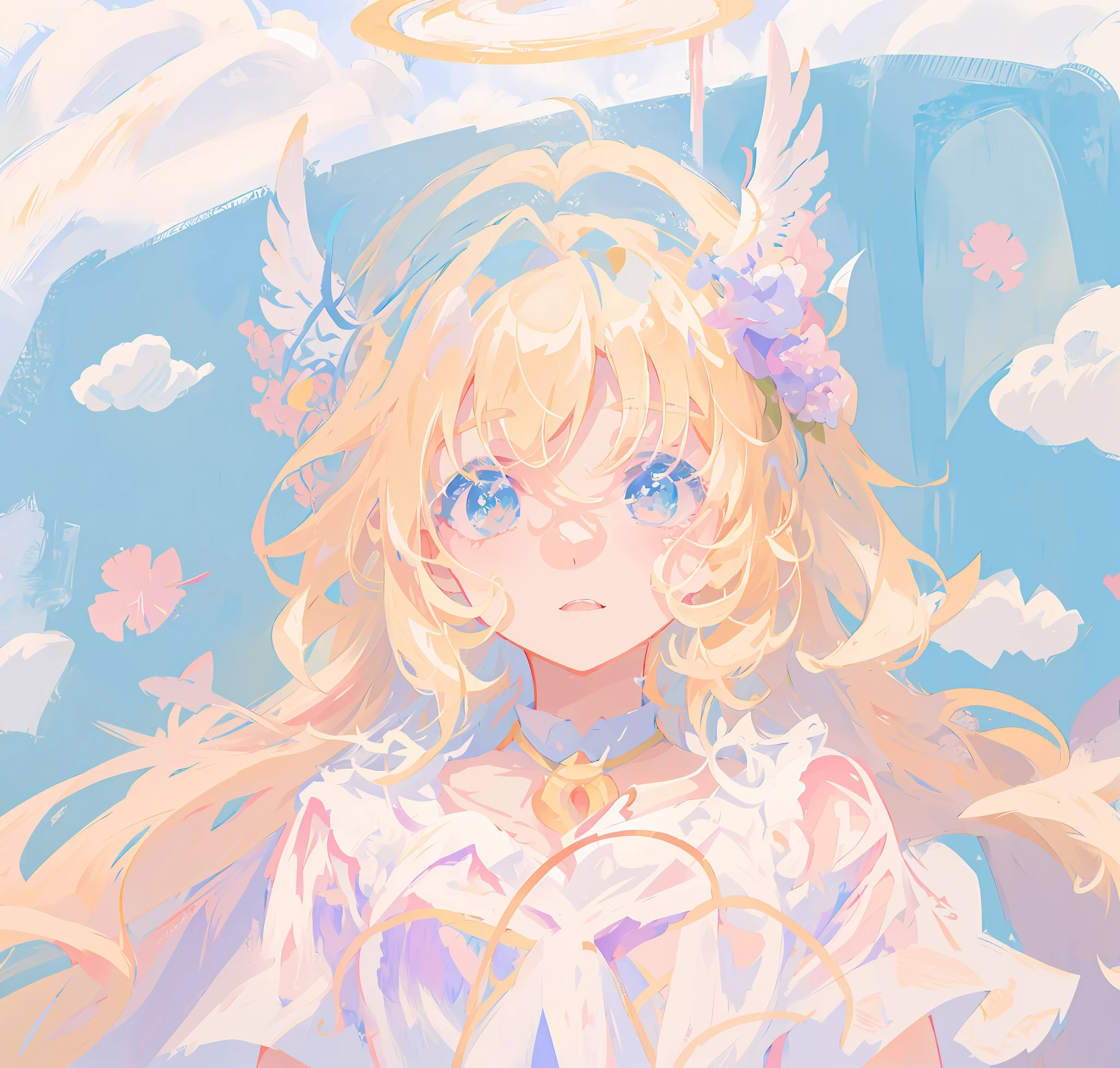 anime - style image of a woman with angel wings and a halo, soft anime illustration, cloud goddess, anime goddess, painted in anime painter studio, made with anime painter studio, digital art on pixiv, high quality fanart, loli, cute art style, lofi artstyle, lofi girl, marin kitagawa fanart, digital anime illustration