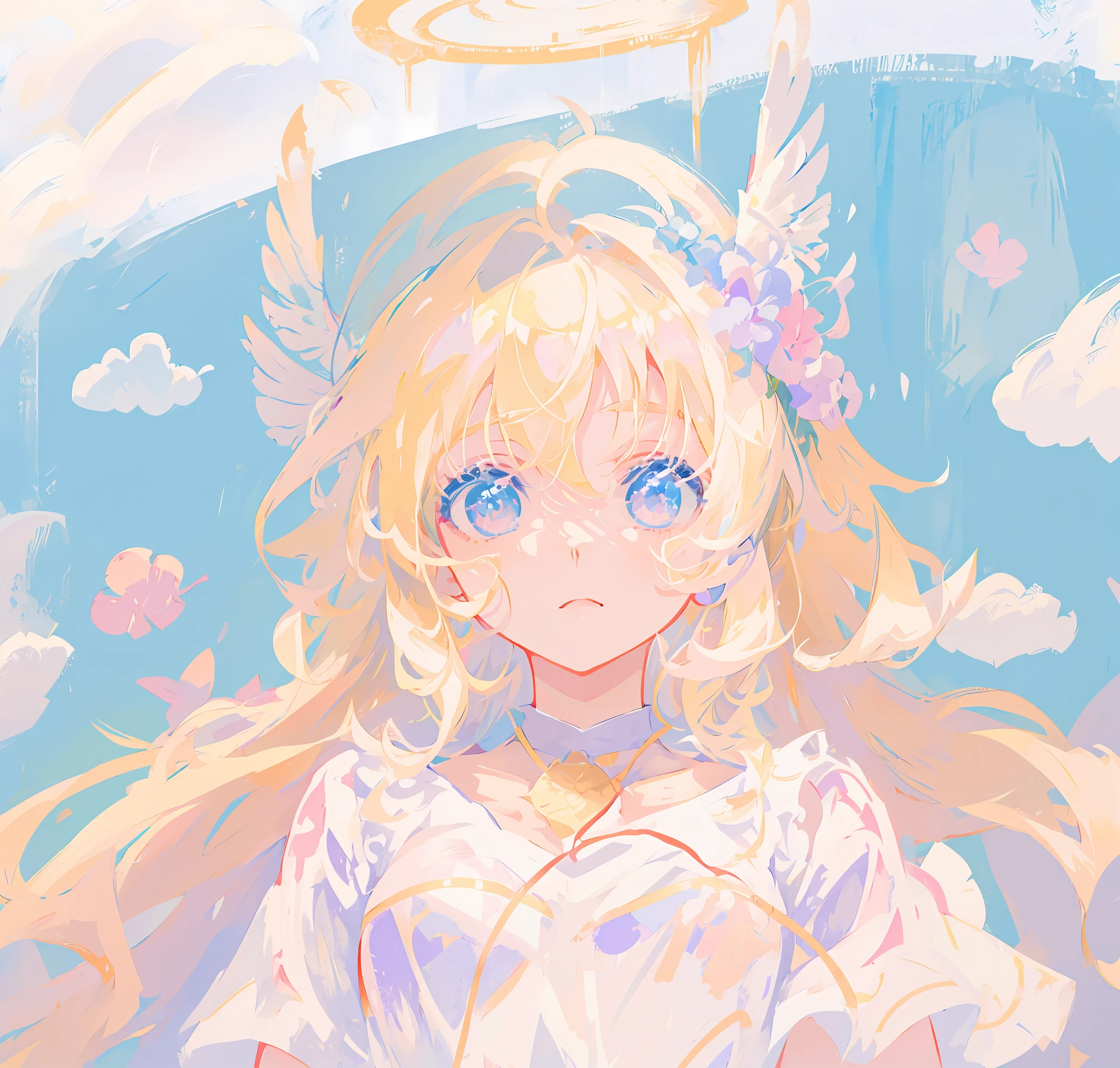 anime - style image of a woman with angel wings and a halo, soft anime illustration, cloud goddess, anime goddess, painted in anime painter studio, made with anime painter studio, digital art on pixiv, high quality fanart, loli, cute art style, lofi artstyle, lofi girl, marin kitagawa fanart, digital anime illustration
