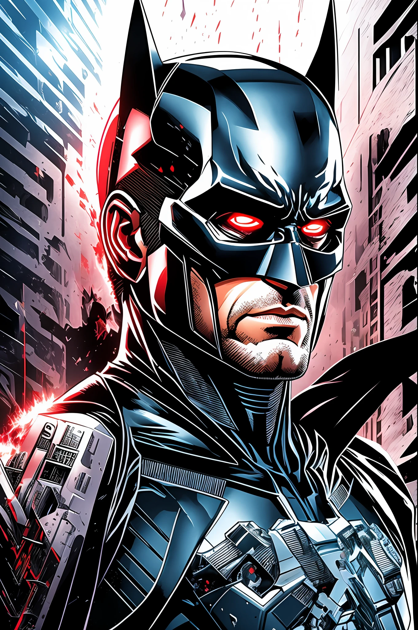 Batman as The Terminator (movie), 64k, realistic, high definicion, ultra resolution, ultra detailed, Dark ilumination, intensity, dramatic, panic, --auto --s2