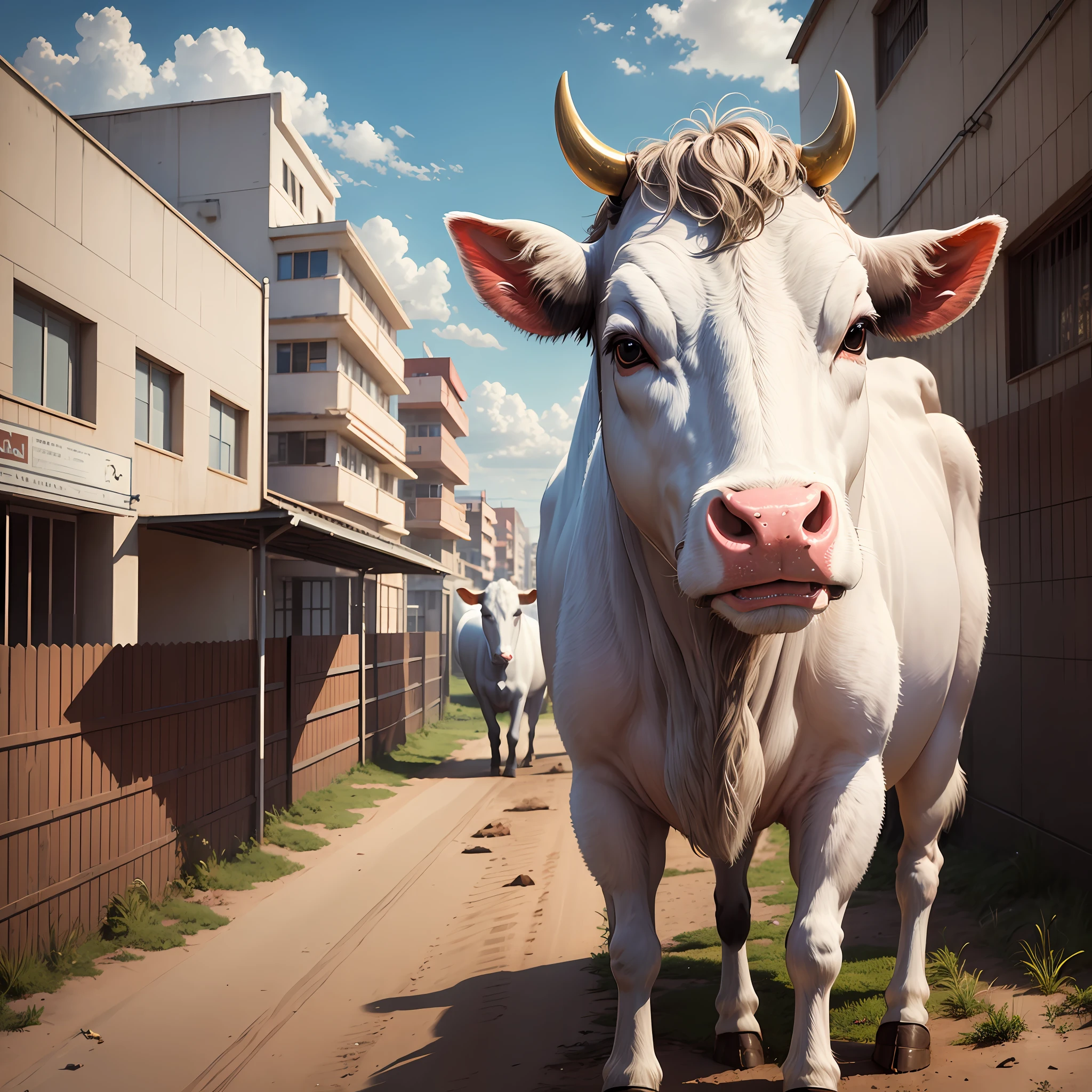there are three cows standing in a dirt area near a building, cows, by Willian Murai, by Ceferí Olivé, by Nándor Katona, malika favre, bovine, random cows, by Robert Zünd, by Fernando Gerassi, by Tom Wänerstrand, by Julian Hatton, by Jacob Steinhardt --auto --s2