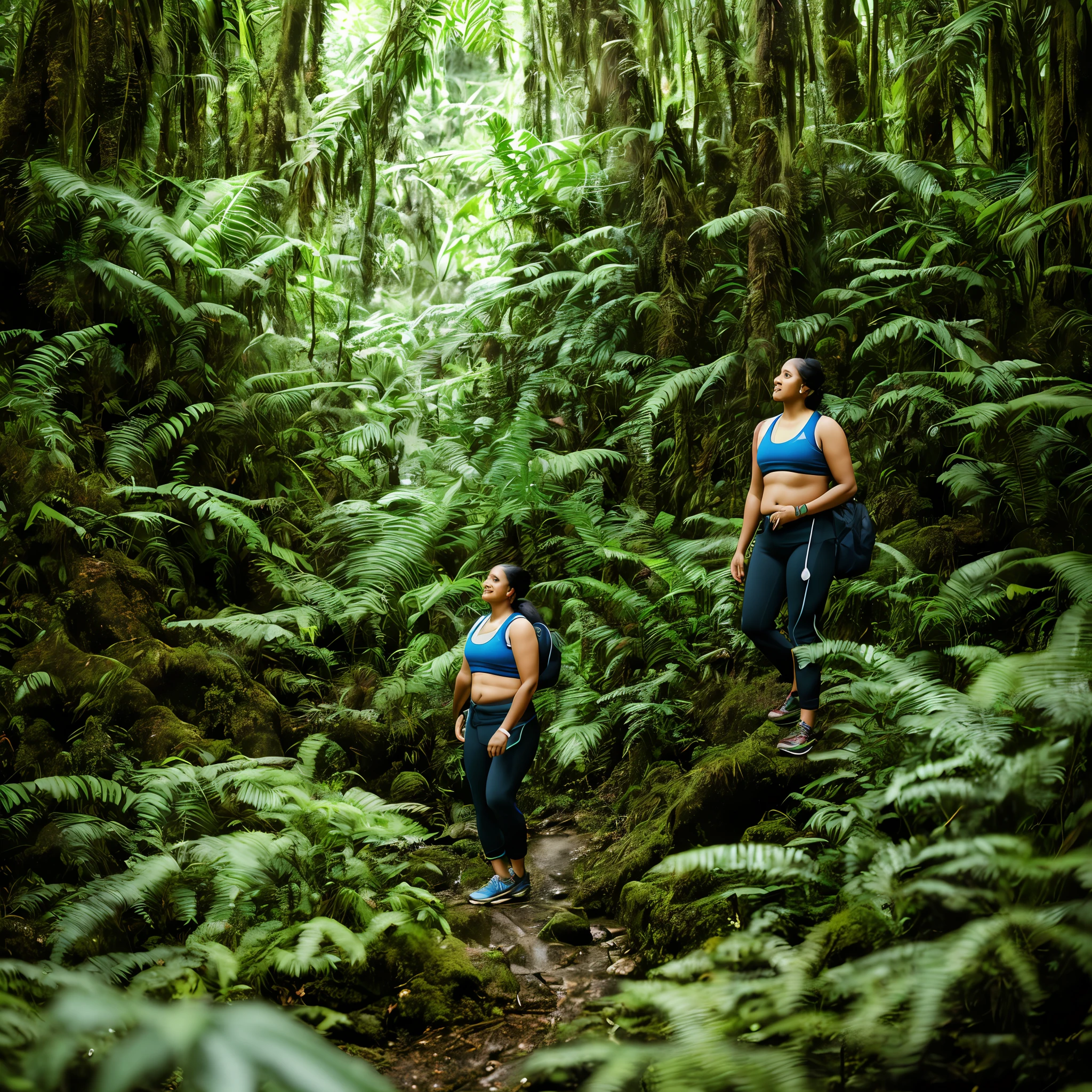 Indian kerala woman hiking in a rainforest ,8k uhd, digital SLR camera, soft light, high quality, film grain,high detail,UHD, masterpiece, accurate, anatomically correct, super detail, high quality, 16k, highres, award winning, ((full body shot)),soft light rays, realistic skin texture, extreme skin details, photorealistic, photograph, realistic, realism, photorealism, film grains, lifelike texture, dynamic composition, contrast lighting, sharp focus, raw photo, photon metering, analog photo style, photography with Hasselblad camera, f5.6 lens 500mm, Kodak Portra 400 4x 5, anatomically correct, visible navel, visible knees