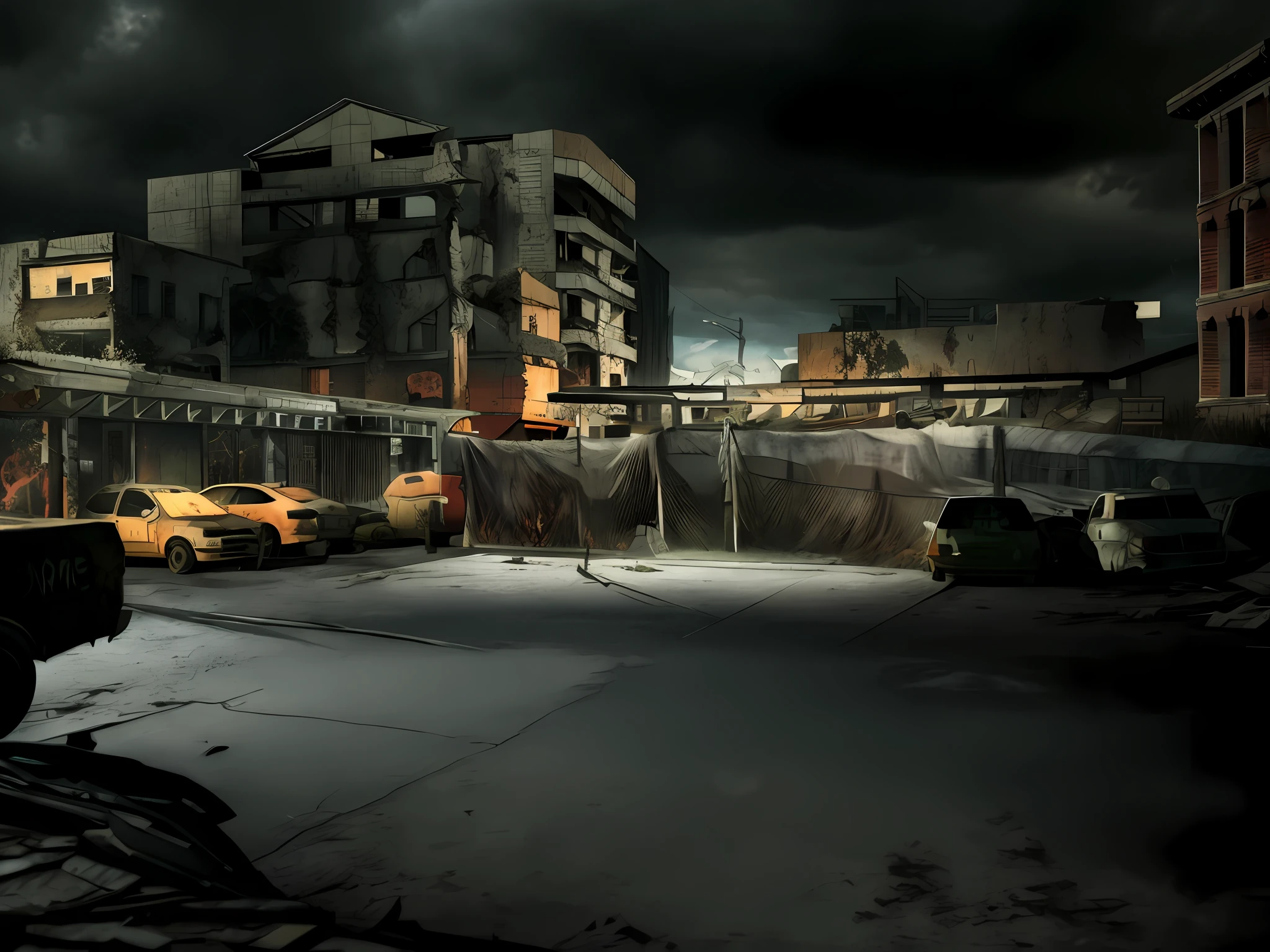 Post apocalyptic scenario, zombie, zombie apocalypse, ultra realistic, ultra detailed scenery, zombies, broken structures, scenario style the last of us, zombie apocalypse scenario, 8k, ultra hd, super detailed, extremely realistic