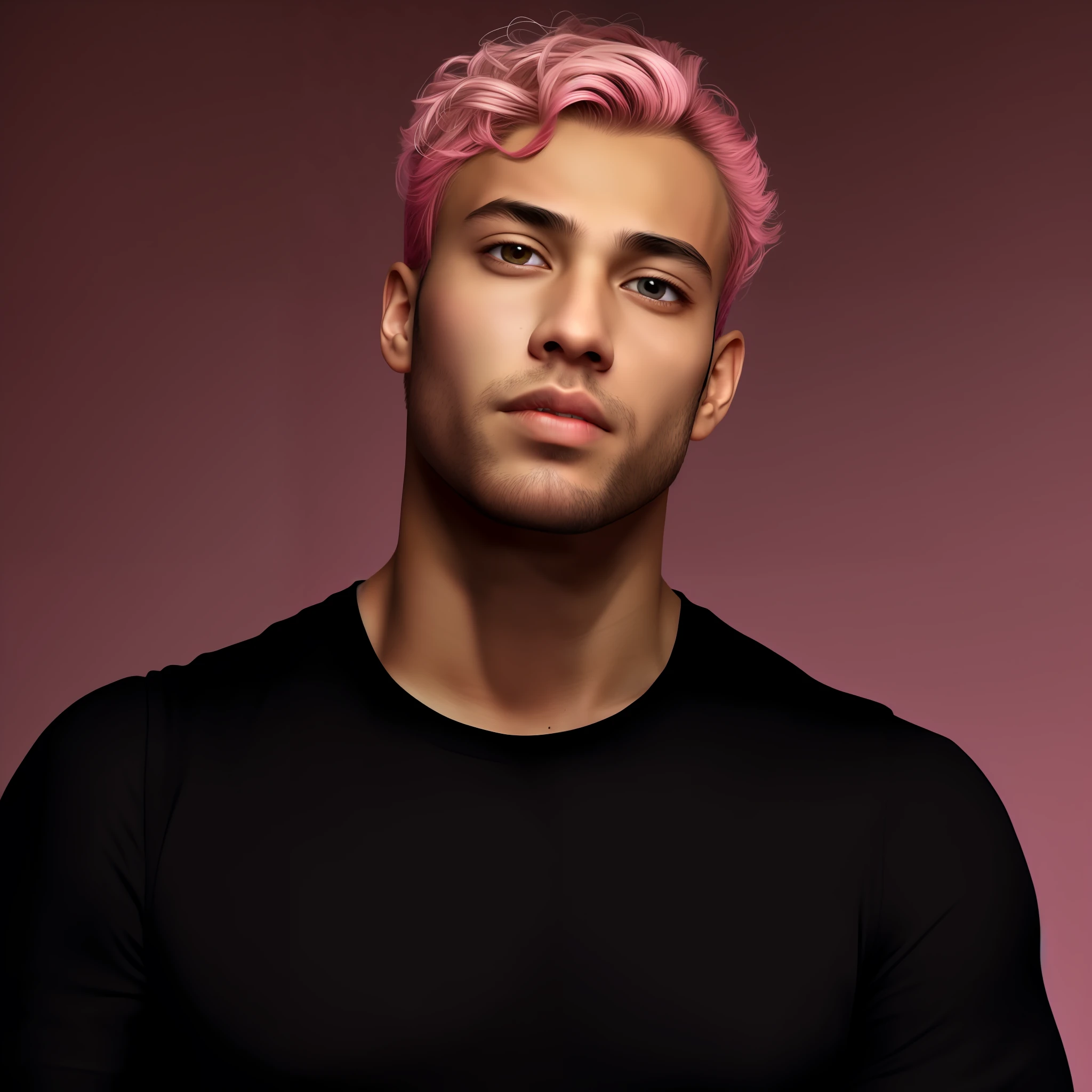 Man with pink shirt,Morrom skin,Light eyes and Black Power hair,drip