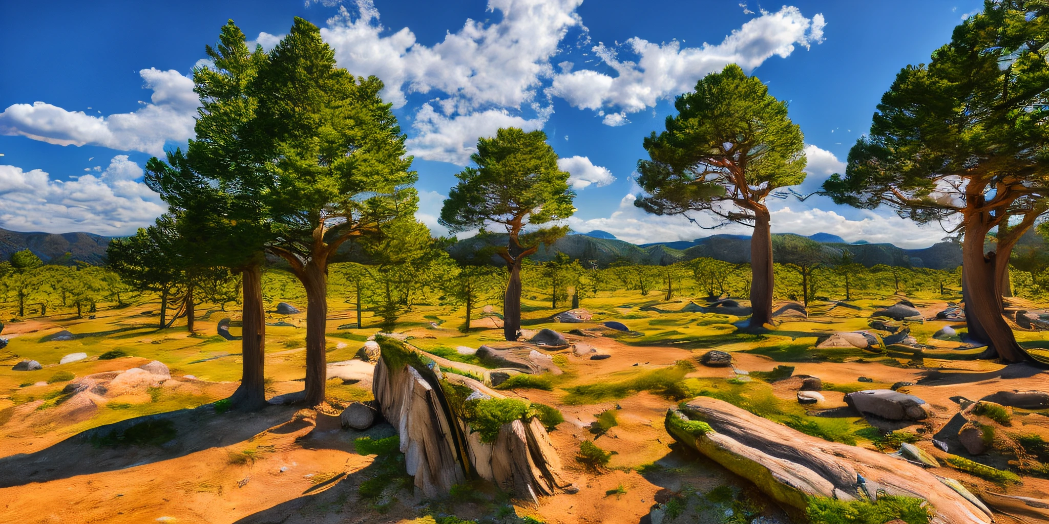 field of many trees intertwined in the trunks,amazing sky,Level 15,rocky surface,(photorealistic), [sharp focus], (HDR), (8k), (gigapixel), (masterpiece)