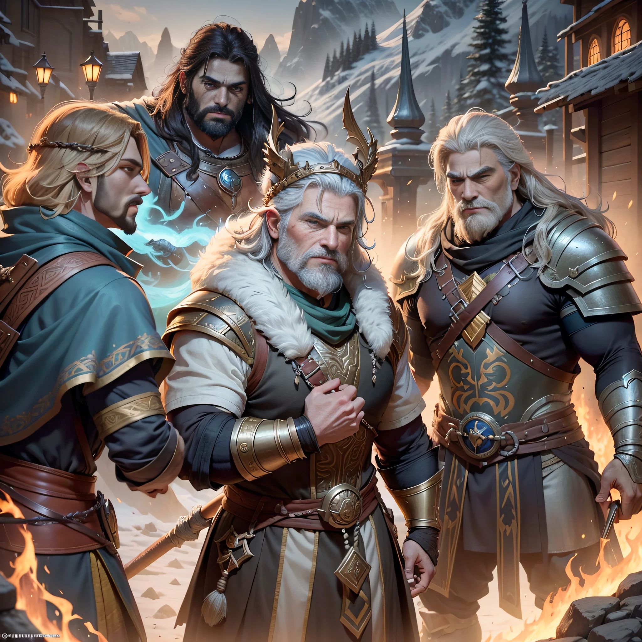 Illustrate an exciting moment in the city of the dwarves, known as the Iron Forge, where the Varnathi Warriors are greeted with curious and admiring looks. Alistair, leader of the warriors, bows to King Borin Iron Hammer as he expresses his search for allies in the fight against Malachor. Borin, with keen eyes, studies the warriors and agrees to send a group of dwarven warriors to accompany them to the Twilight Mountains. In the illustration, highlight the gratitude and confidence of the Varnathi warriors as they saw the support of the dwarves, and the expression of unity among the peoples of Varnathia. Advance to the depths of the Twilight Mountains, where the friendship between Varnathi warriors and dwarves grows as they share knowledge and overcome terrible challenges. Convey the determination of the warriors and the certainty that together they will face any obstacle to protect Varnathia and unravel the ancestral power of the Dragon Warrior., high detail, Conceptual art, cinematic lighting, Ultra-Wide Angle, Hasselblad, UHD, masterpiece, anatomically correct, super detail, best quality, 1080P, 4K