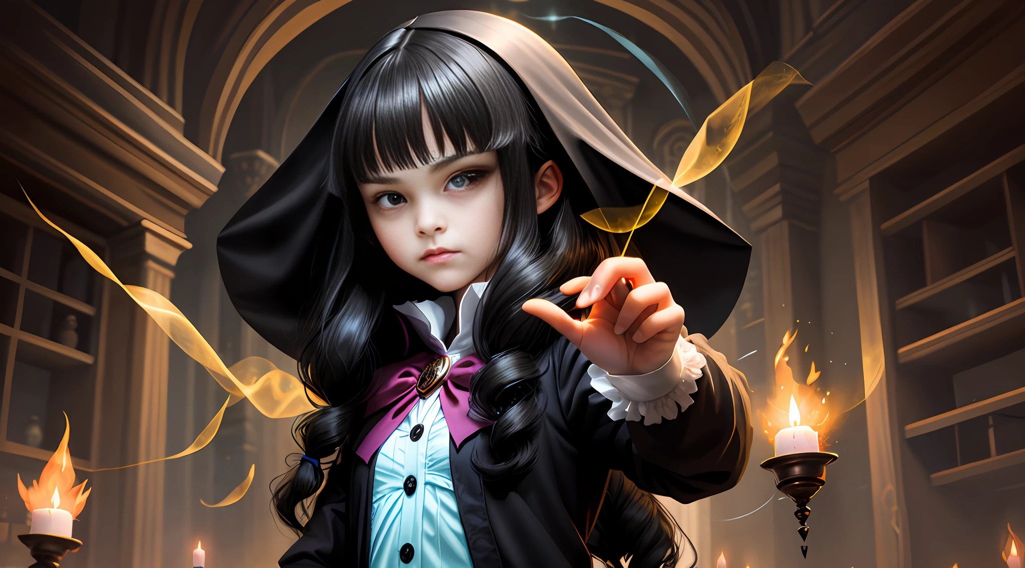 Villainous -yeld gi long black hair, with magic in her hands