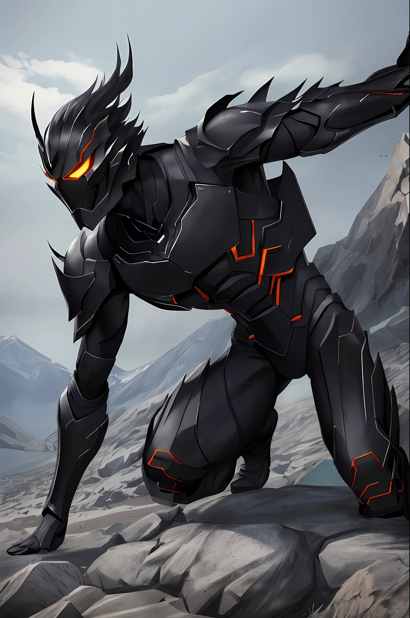 Driving a weapon into the Ground, dark lighting, Dark Fire mask, dark fire aura around the body, Beautiful lighting, beautiful background, realistic strokes, ultra-detailed quality, photorealistic, slim realistic teenage male, slim armor demoniac dark fire, dark fire Power anime, VFX, dynamic angle, VFX anime, power anime VFX, aura anime VFX, 8k ,high detail, anime Dark fire skin, Ray tracing, Unreal engine 5, Crouching picking up a Stone pose