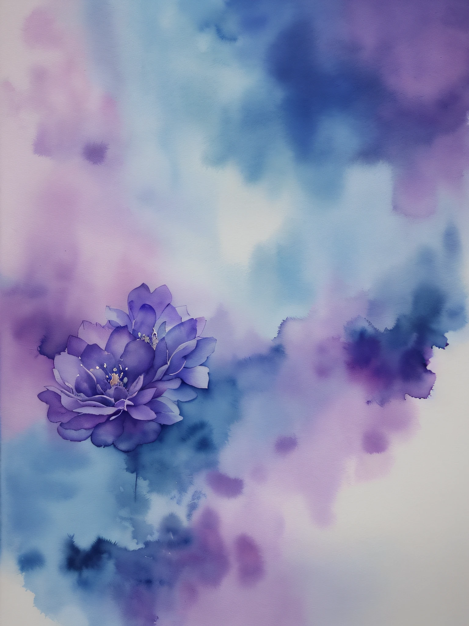 abstract watercolor painting, shades of blue and purple, pastel tones, flowers, mist, mystic --auto --s2