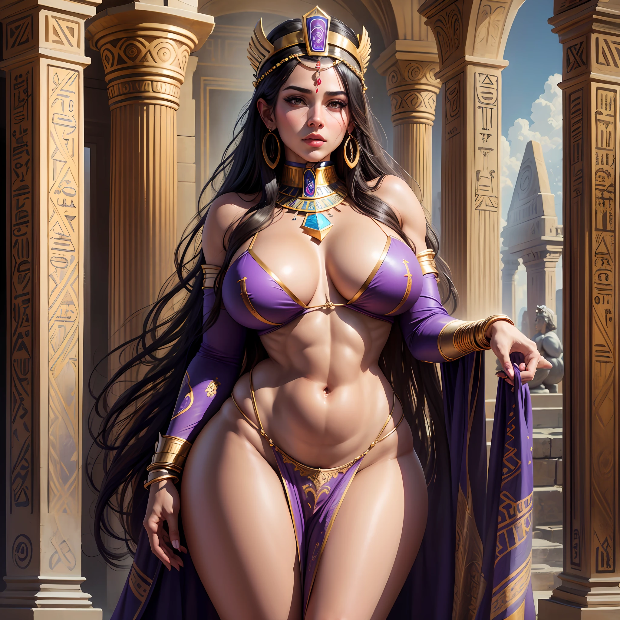 frontal vision, full body, POV, goddess of fertility, most beautiful woman in the world, latin, egyptian, fertility, sensuality, defined curves, muscular, full breasts, wide hips, thicc, extra thicc, giant breasts, wide thighs, divine, model, greek goddess, goddess, hot, big ass, ultra realistic, masterpiece, best quality, baroque, 8k, ultra HD, ultra realistic, real skin textures, photography,  anatomically correct, beautiful woman, beautiful, latin goddess, violet mayers, cinnamon skin, woman, thiccbody --auto --s2